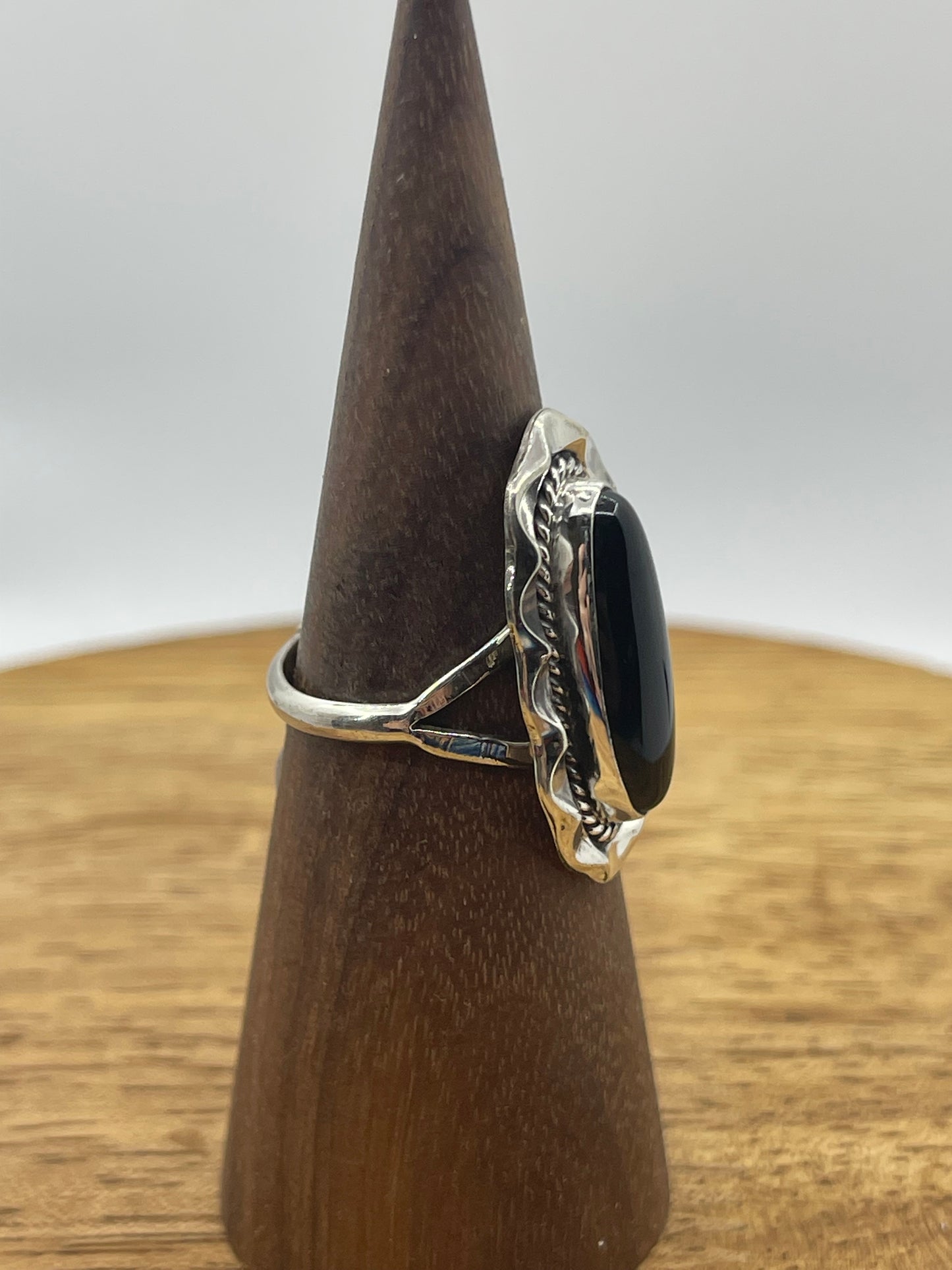 6.0 Black Onyx Oval Ring by Samuel Yellowhair, Navajo