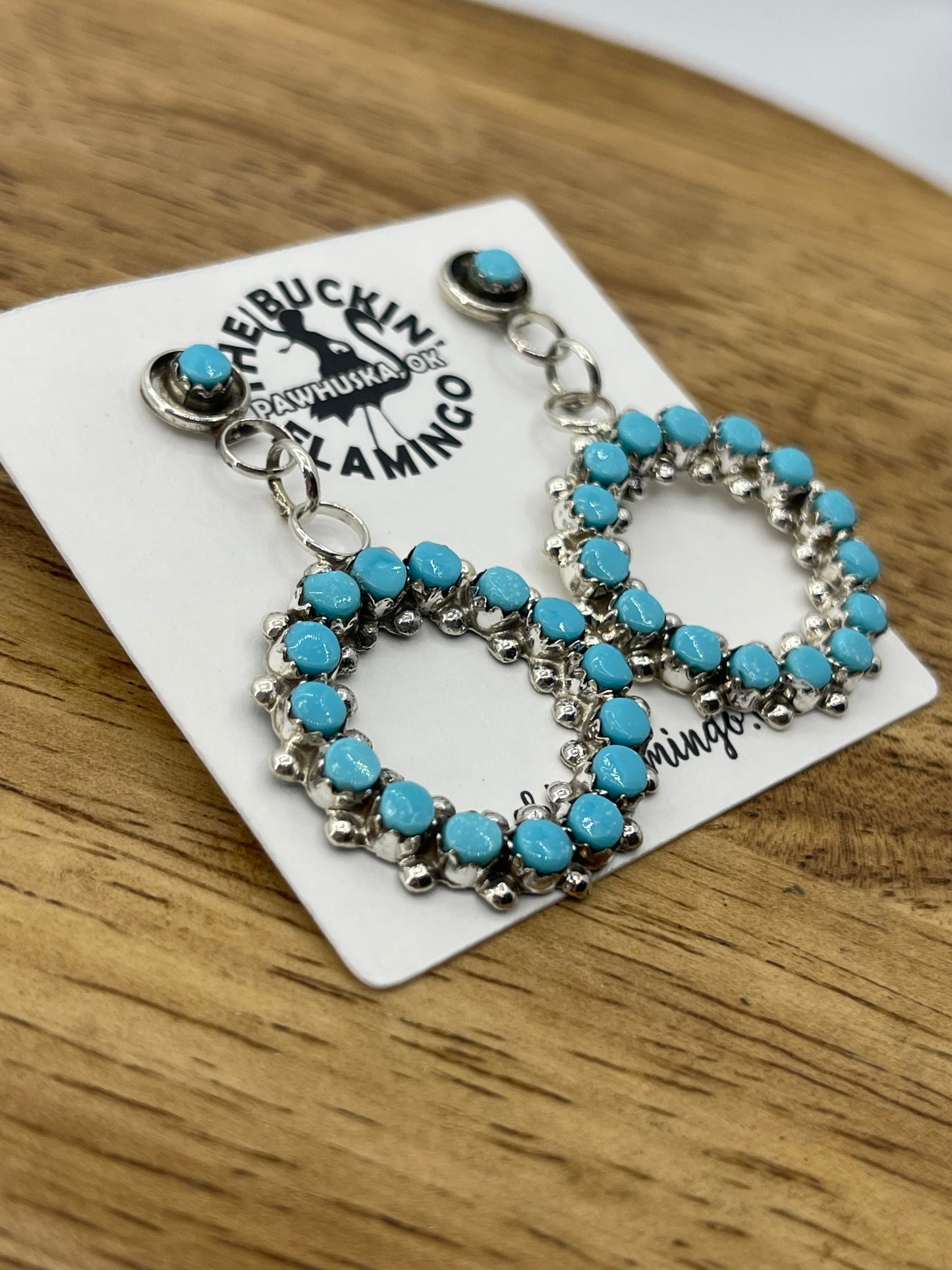 Turquoise Infinity Ring Post Dangle Earrings by Marlon Quam, Zuni