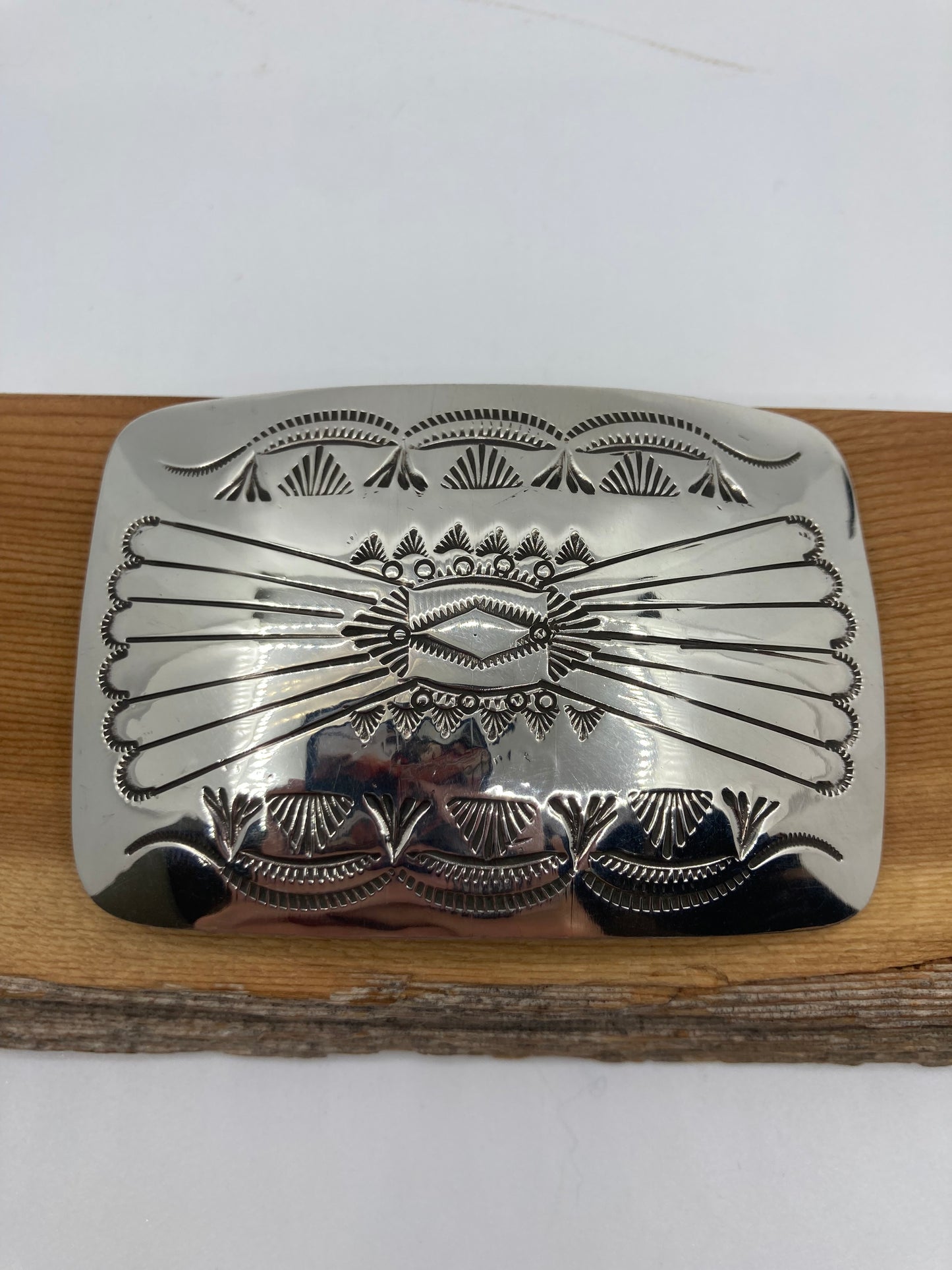 3"x2" Silver Stamped Belt Buckle by Jolene Begay, Navajo
