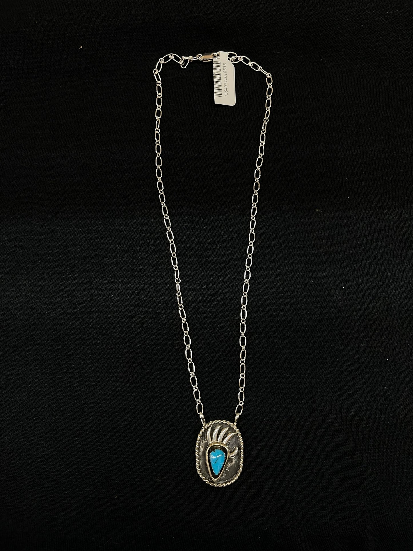 18" Turquoise Bear Paw Necklace by Kimson Belin, Navajo