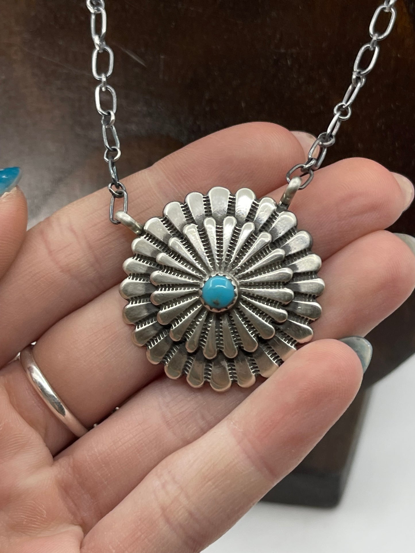 18" Concho Necklace with Turquoise by Sheldon Mariano, Navajo