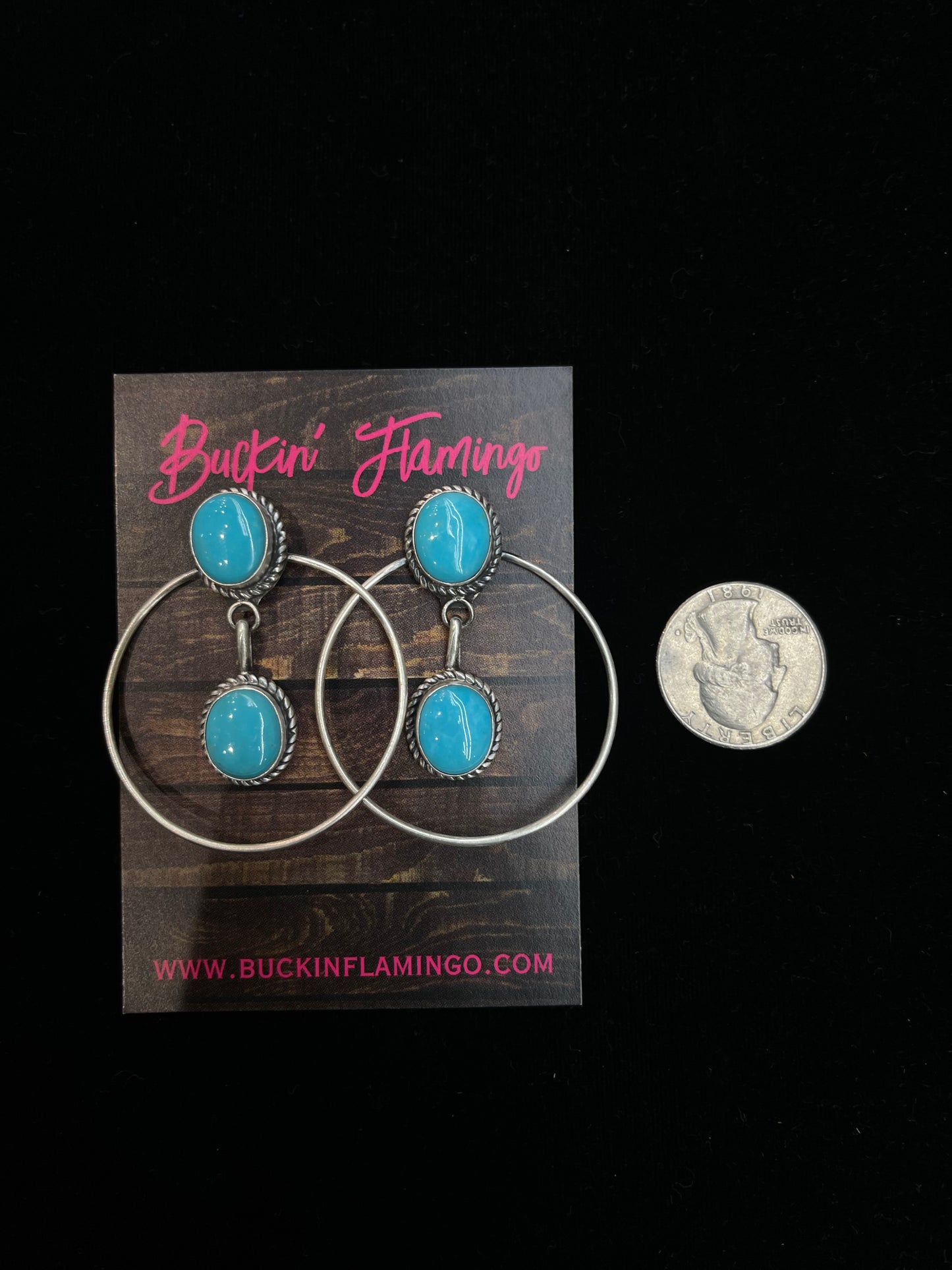 2 Stone Turquoise Hoop Post earrings by Judith Dixon, Navajo