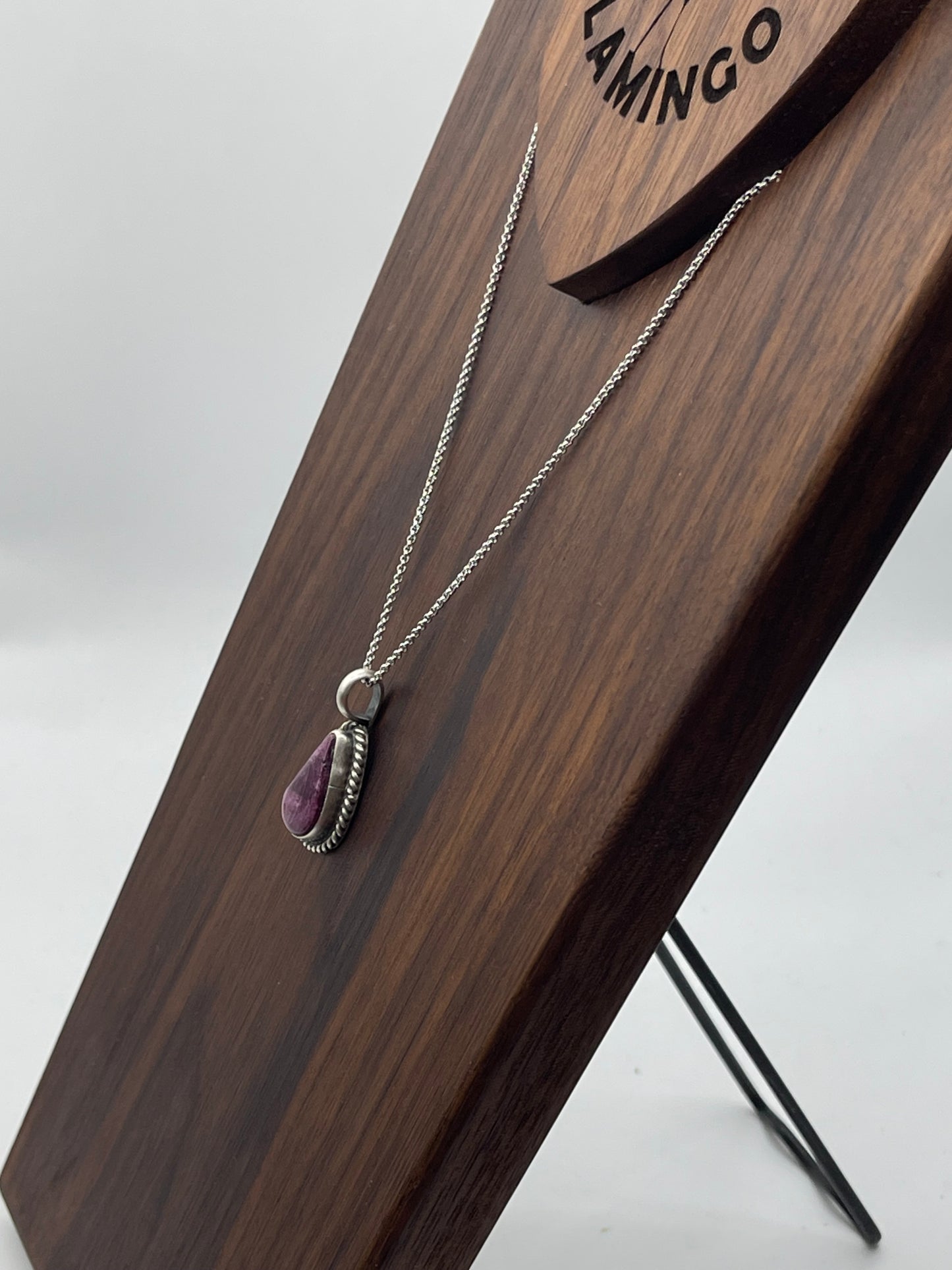 18" Purple Spiny Oyster Shell Teardrop Necklace by Johnny Dixon, Navajo