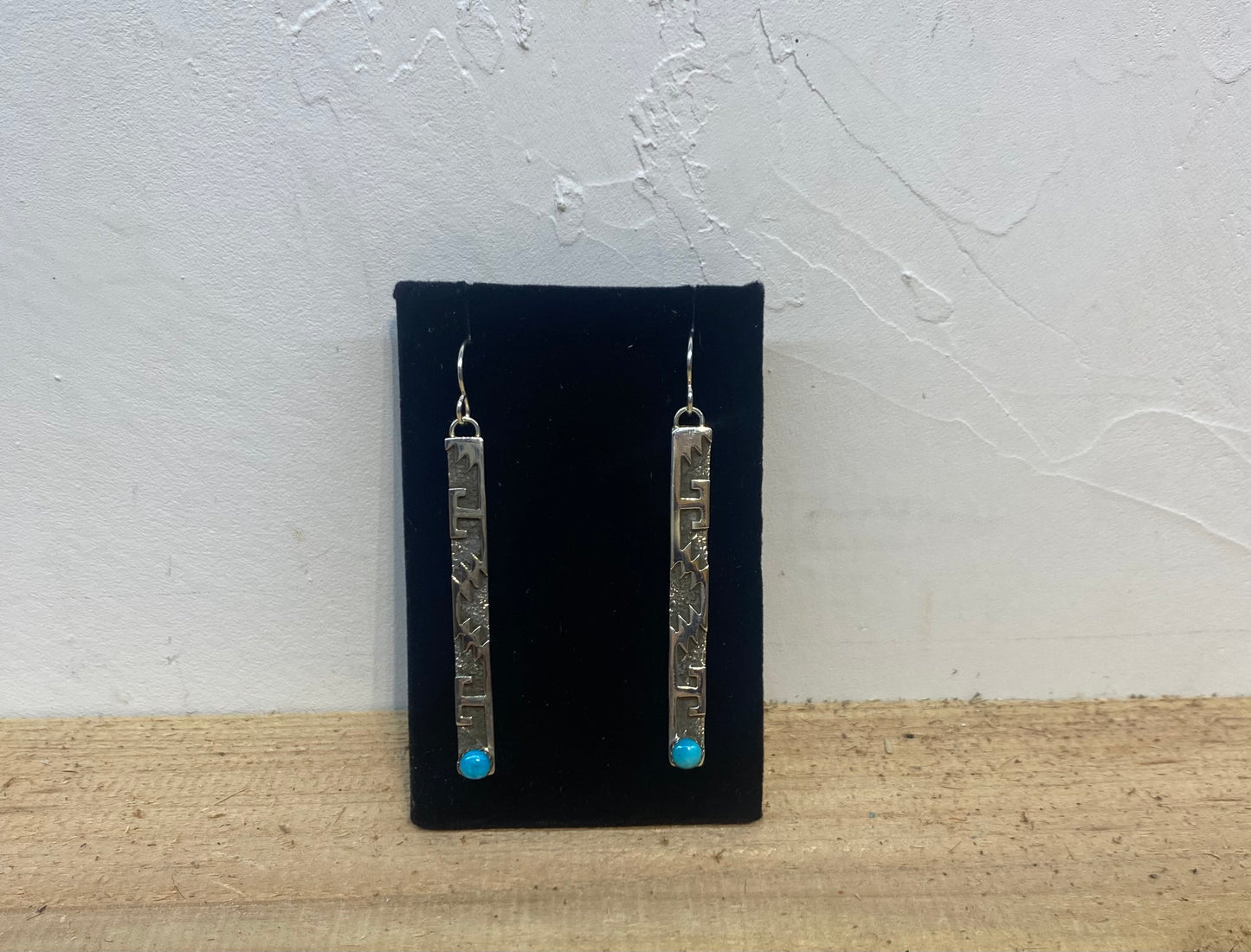 Hand Stamped Sterling Silver Bar Dangles with Sleeping Beauty Turquoise by Marie Jackson