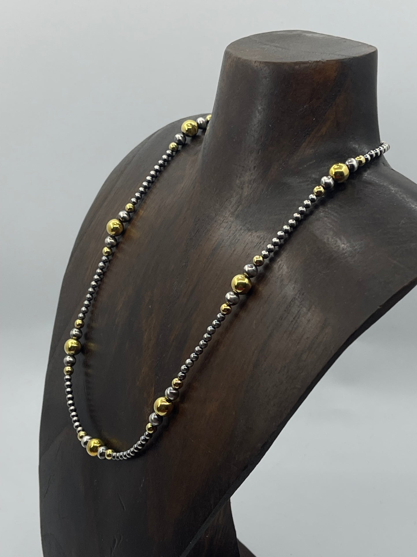 18" 3mm-7mm Navajo Pearls and 14k Gold Beaded Necklace, Navajo