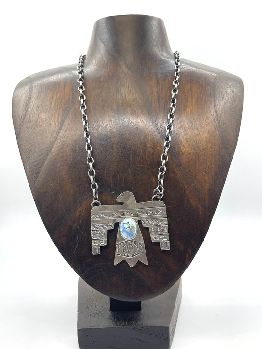 19" Golden Hills Turquoise Thunderbird Necklace by Rick Enriquez, Navajo