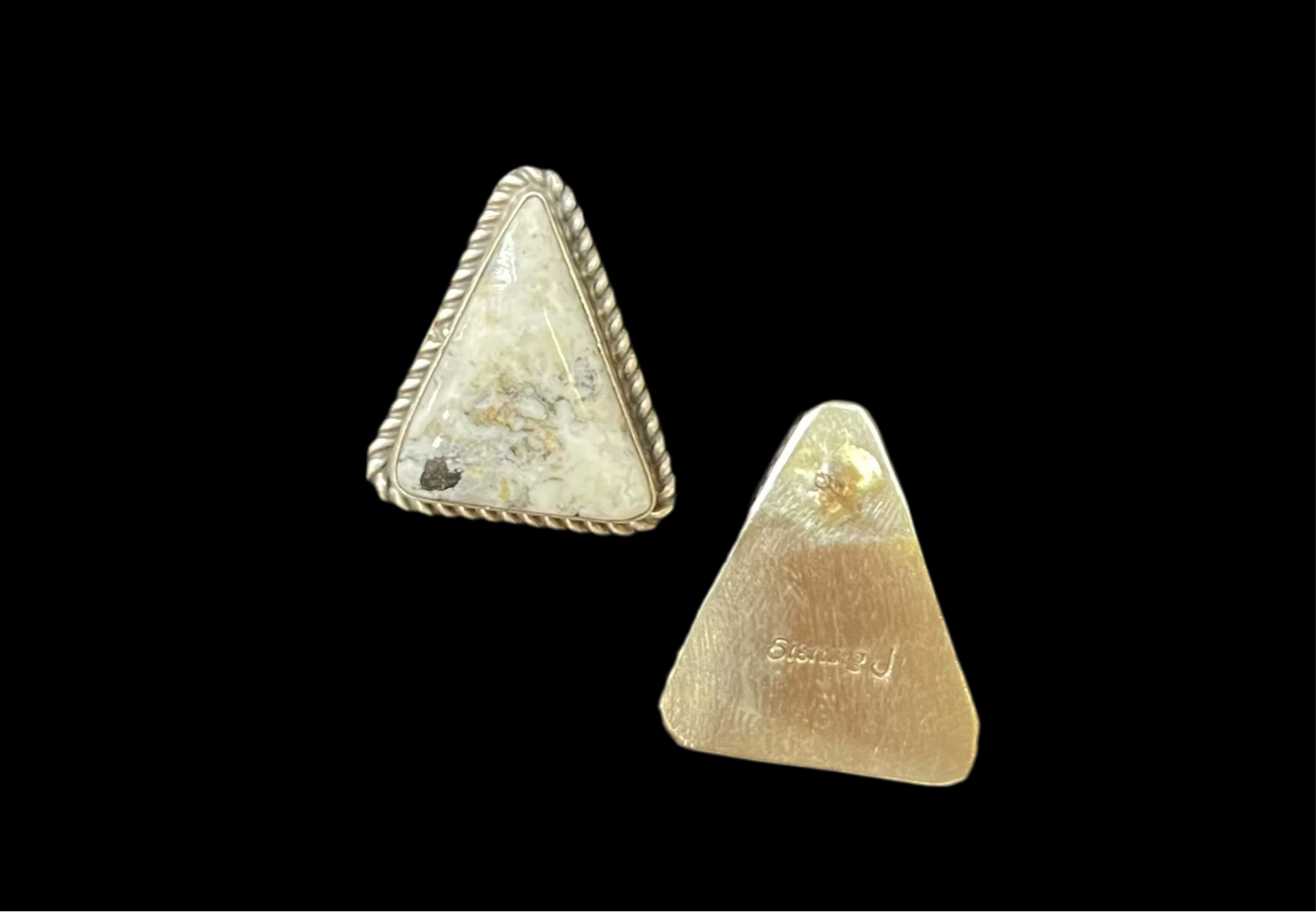 White Buffalo Triangle Post Earrings by Judith Dixon, Navajo