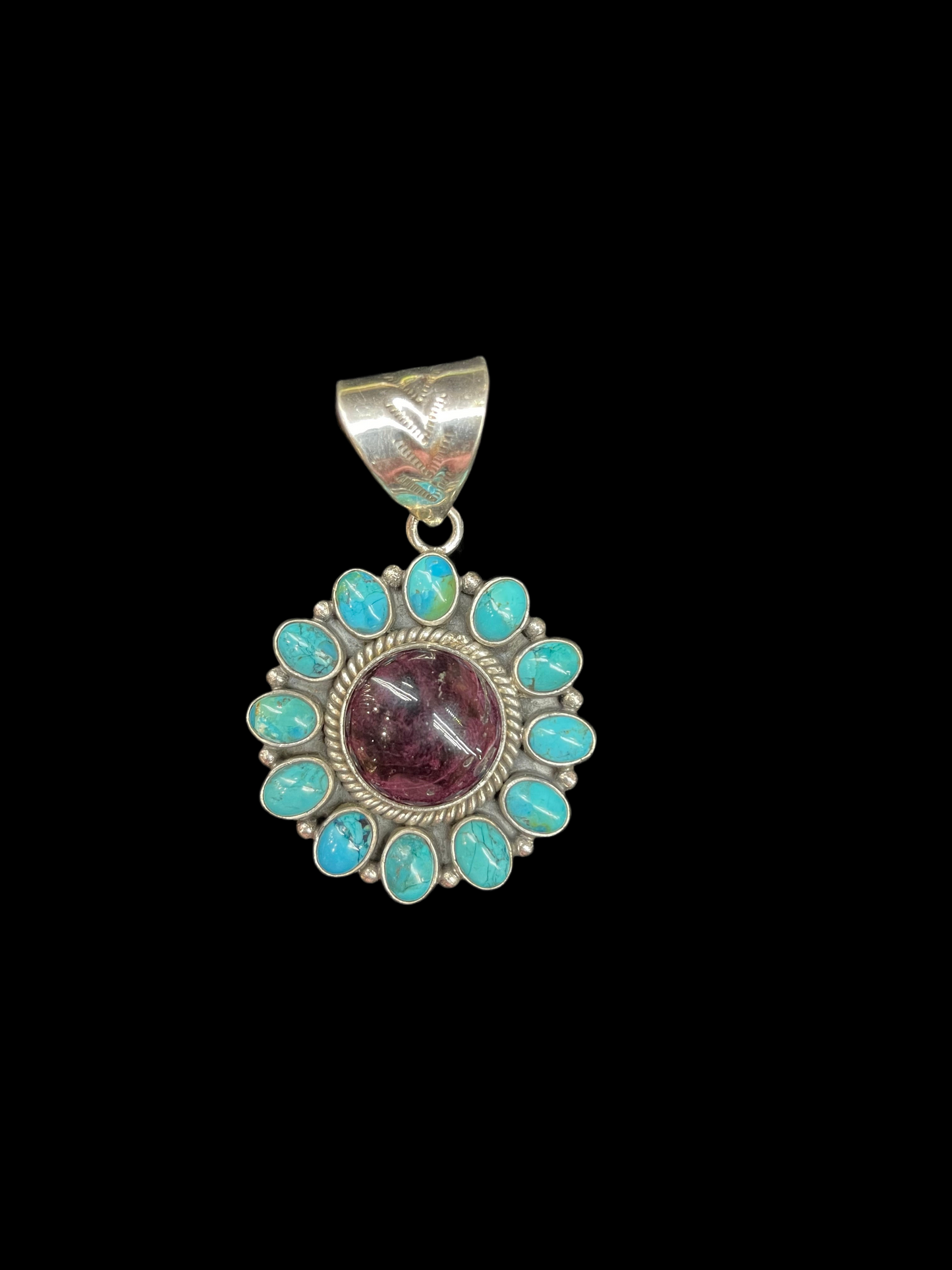 Purple Spiny Oyster Shell and Kingman Turquoise Pendant by Zia