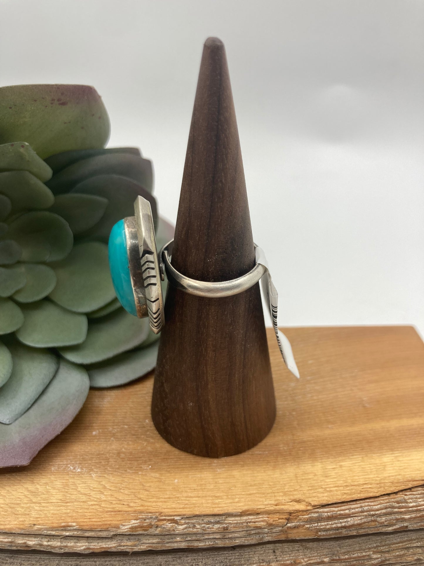 Adjustable 6.0-10.0 Kingman Turquoise Oval Ring by Annette Martinez, Navajo