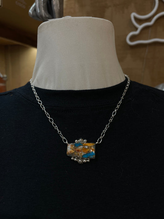 16" Spiny Turquoise Bar Necklace by Harold Becenti, Navajo