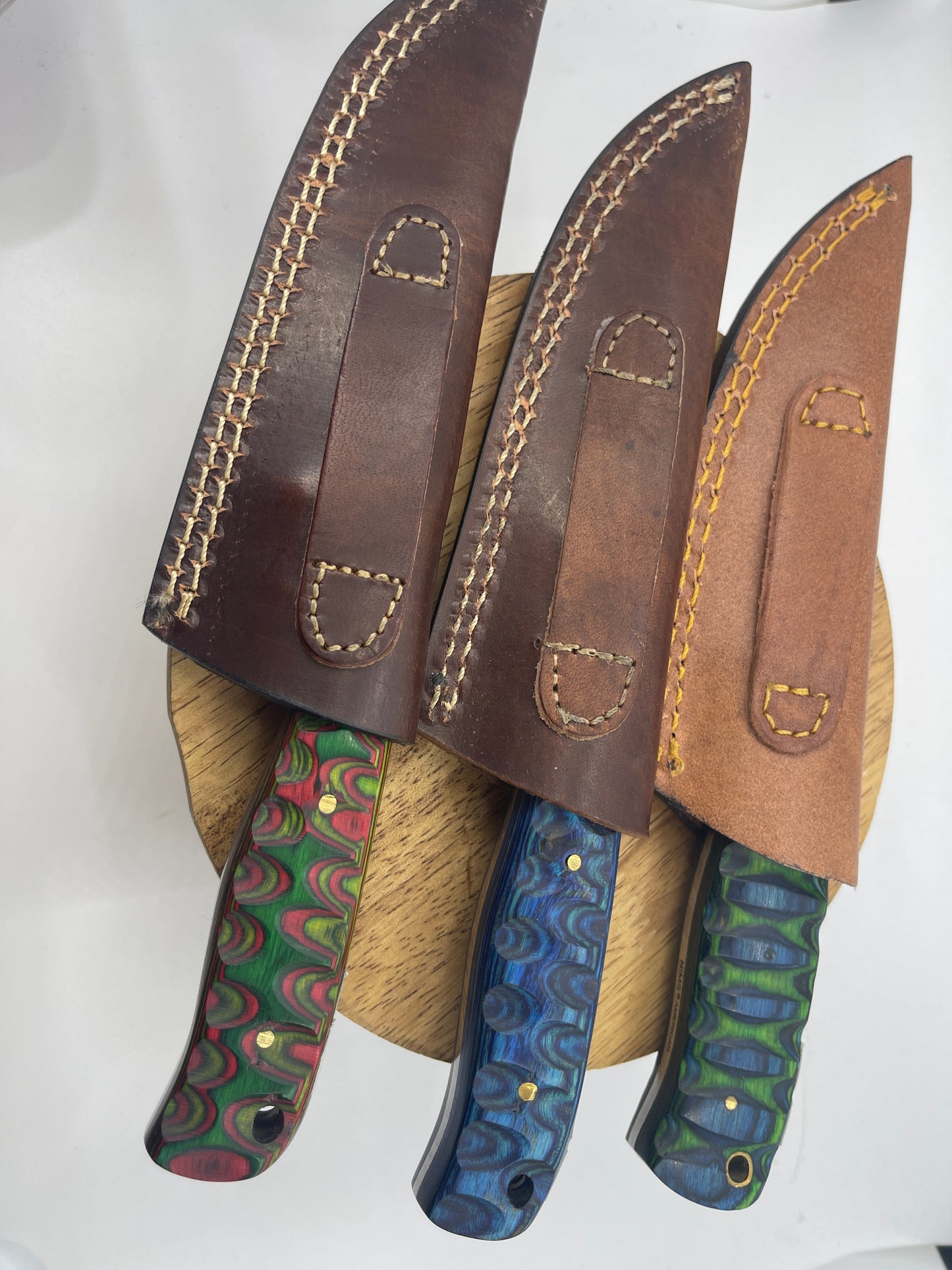 Damascus Blade With Wood Handle and Leather Sheath, USA Made