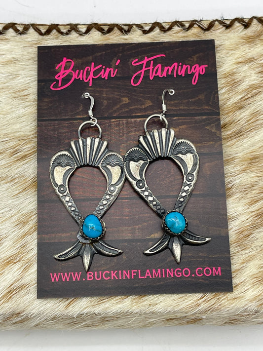 Tufa Cast Naja Turquoise Dangle Earrings by Eva and Linberg Billah, Navajo