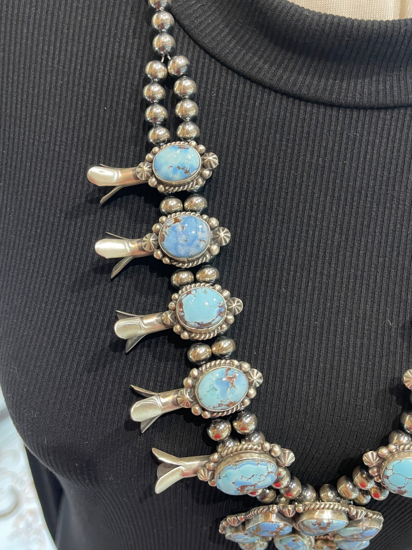 26" Golden Hills Squash Blossom with Earrings by Elouise Kee, Navajo
