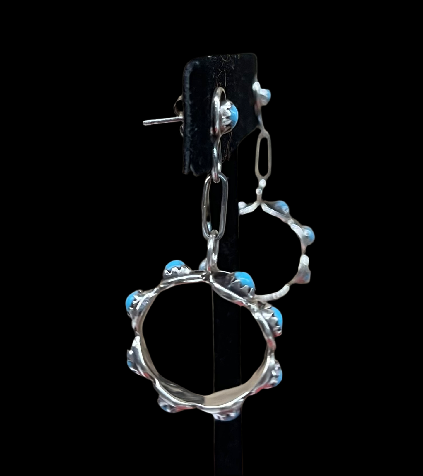 Sleeping Beauty Turquoise Hoop Dangles by Florenda Lonasee, Zuni