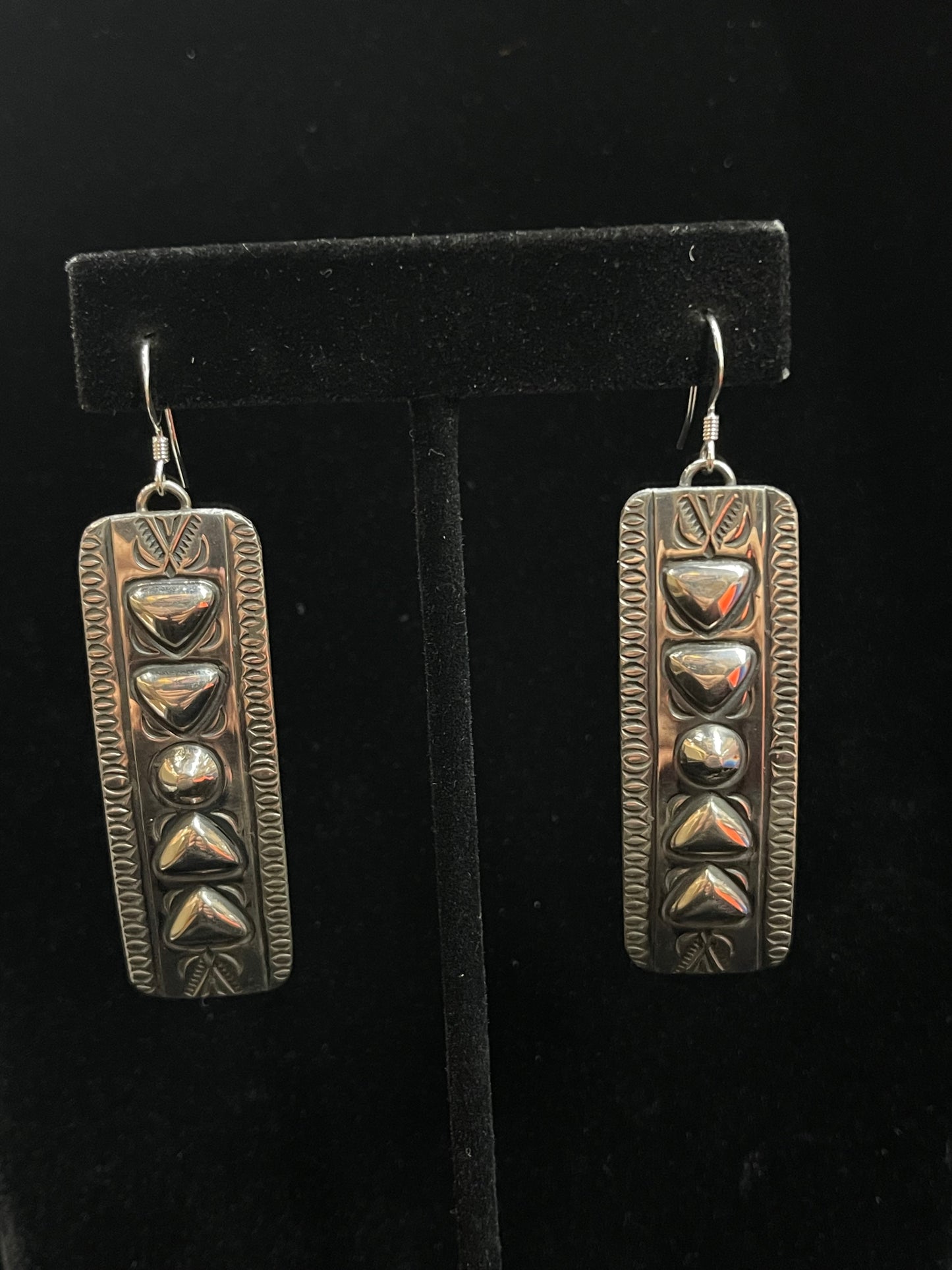 Long Dangle Earrings with Stamping by Roland Dixon, Navajo