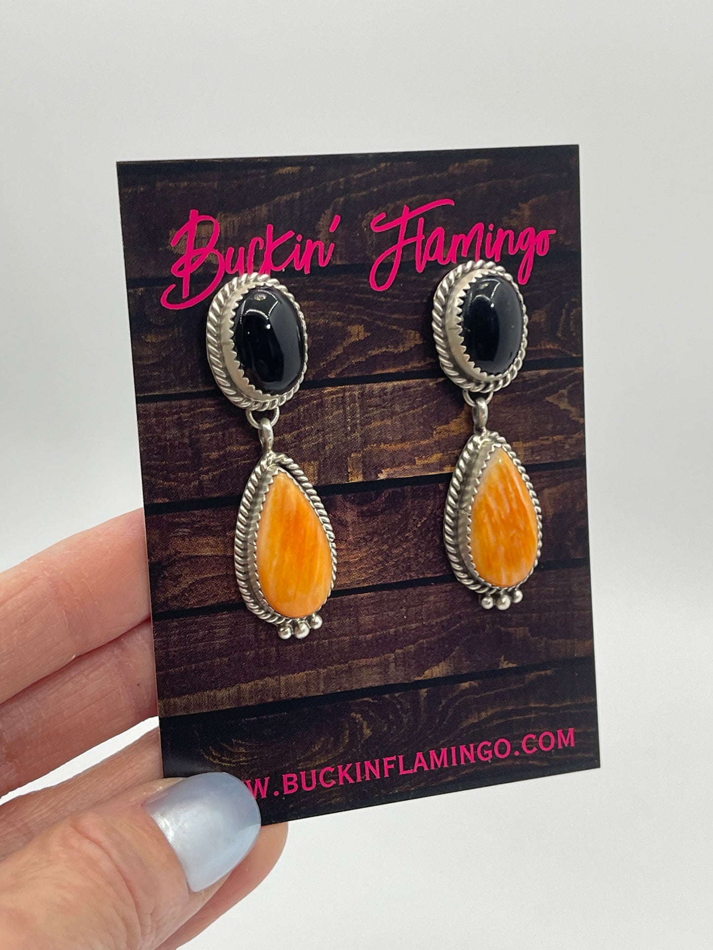 Black Onyx & Orange Spiny Oyster Double Dangles