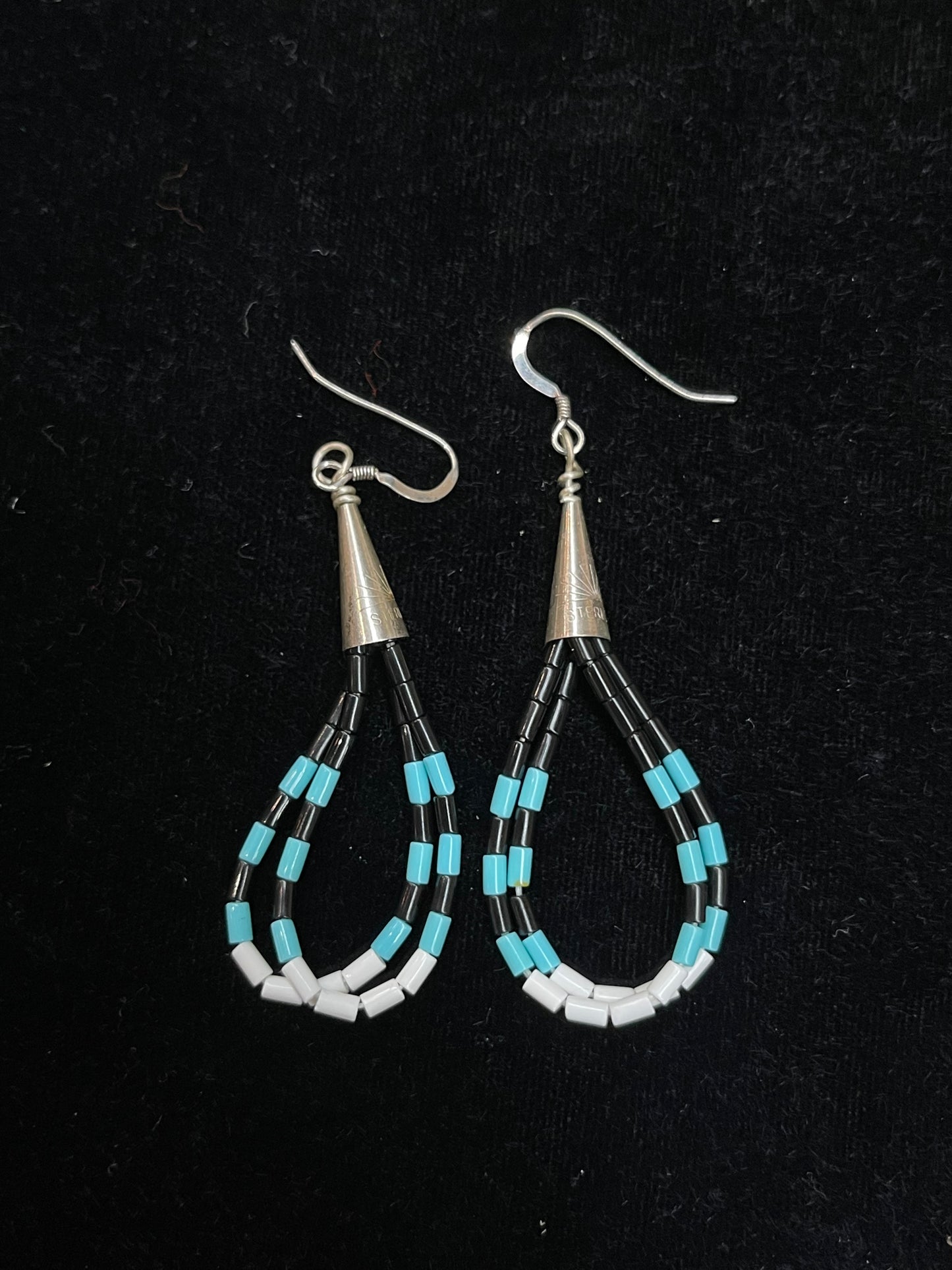 Turquoise, Pin Shell, and Howlite Teardrop Dangle Earrings