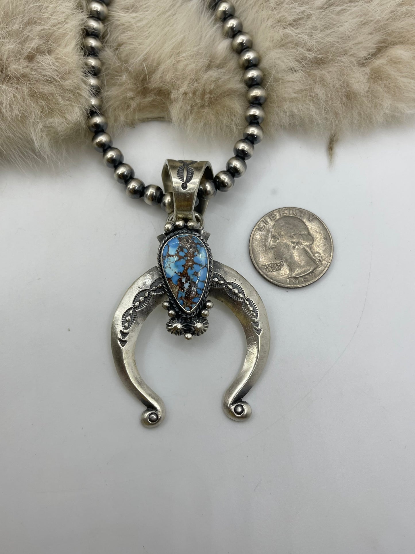18" 6mm Golden Hills Turquoise Naja Necklace by Samuel Yellowhair, Navajo