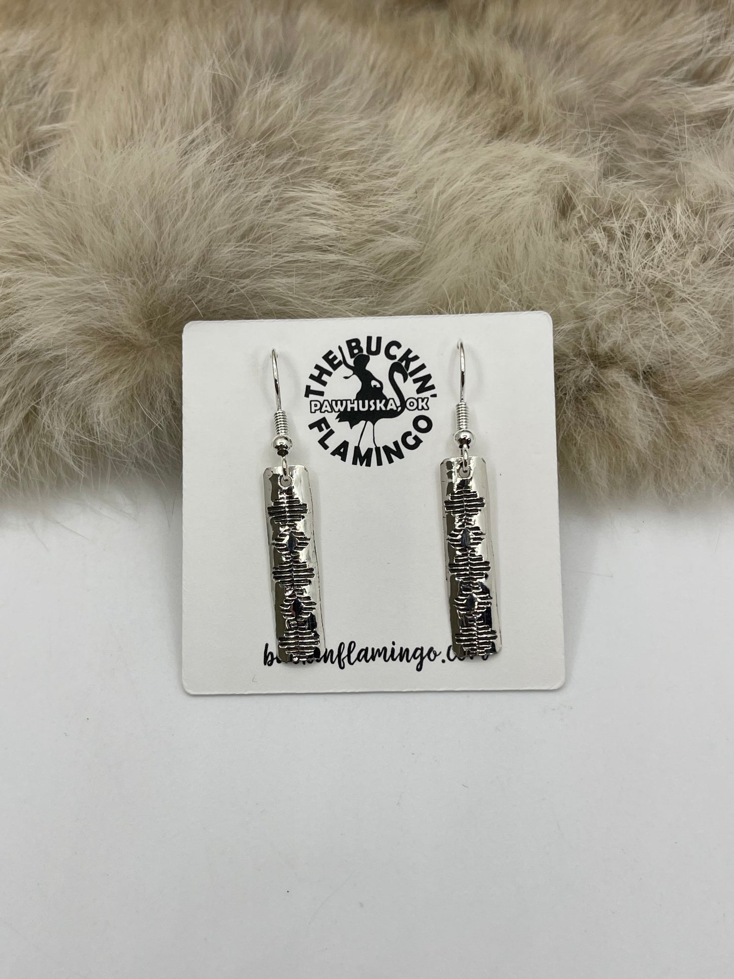 Silver Straight Rectangle Dangle Earrings by Nova Ashley, Navajo