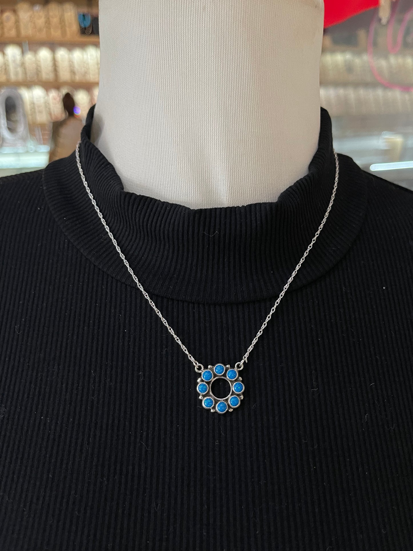 18" Blue Opal Infinity Necklace by Loretta Delgarito, Navajo