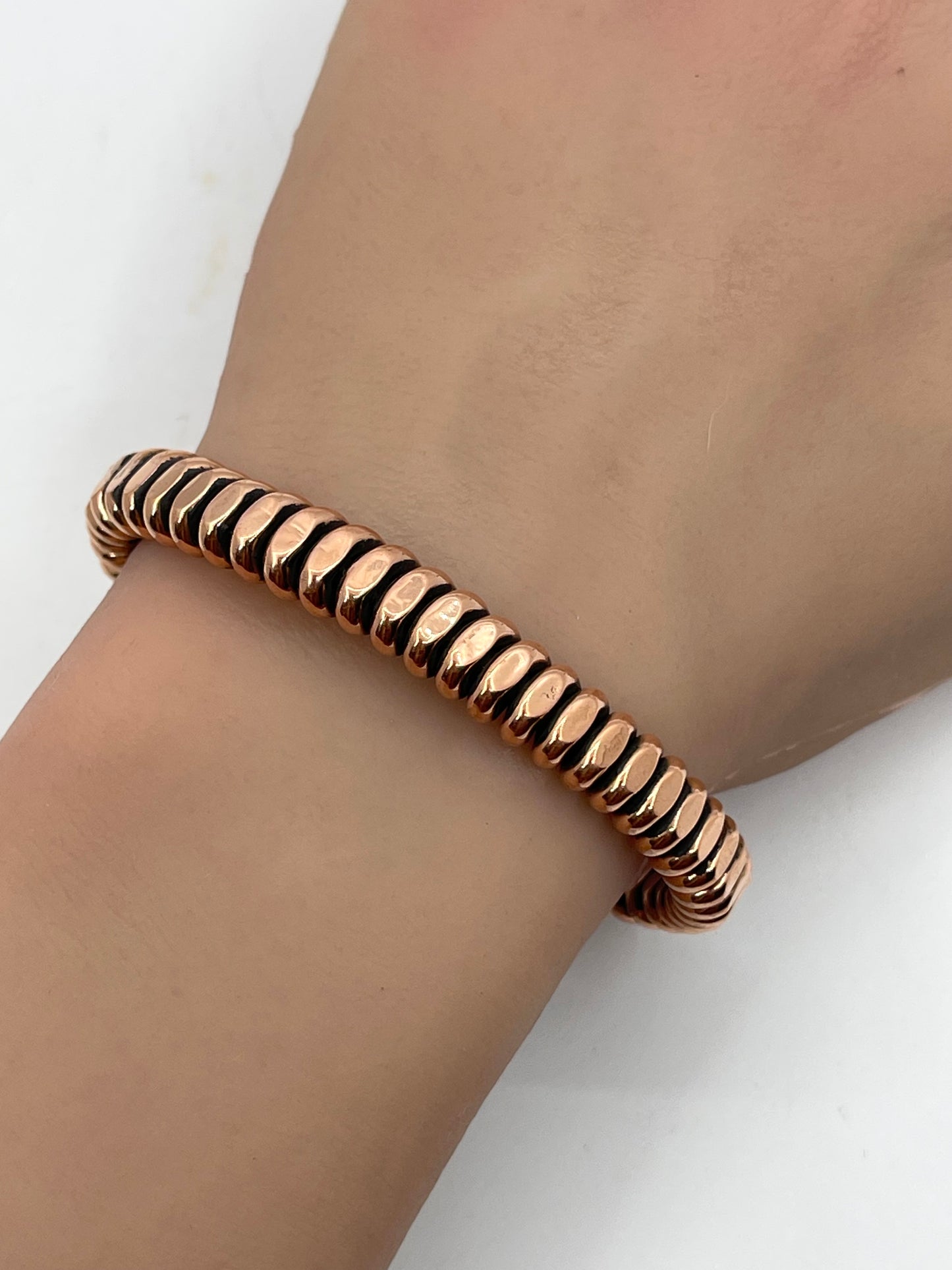 5"-7" Heavy Copper Lobster Tail Style Cuff by Elaine Tahe, Navajo