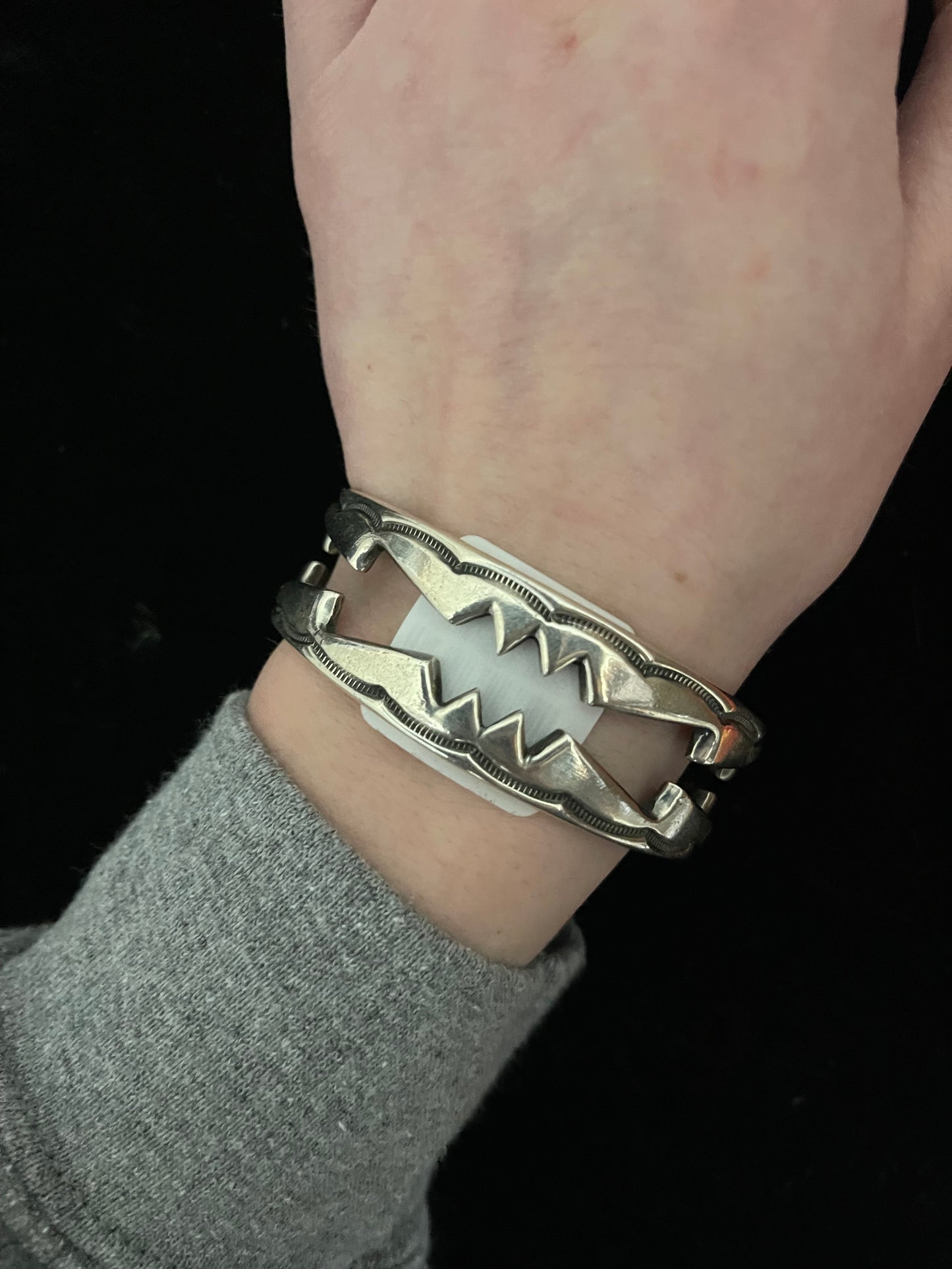 6 1/4"- 7 1/4" Sterling Silver Cut Out Design Cuff by Ronald Dixon, Navajo