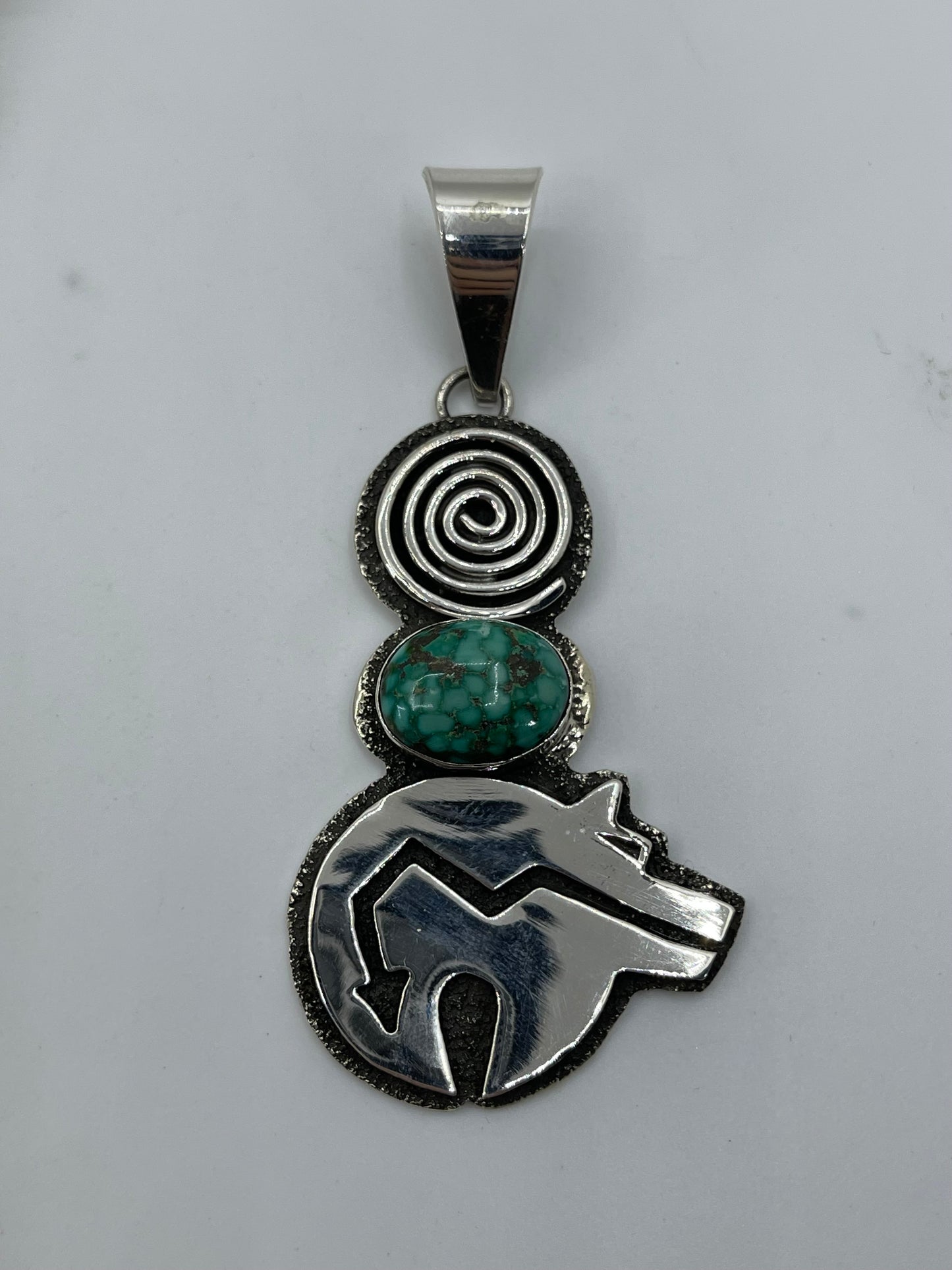 Bear Pendant with High Grade Kingman Turquoise by Alex Sanchez, Navajo