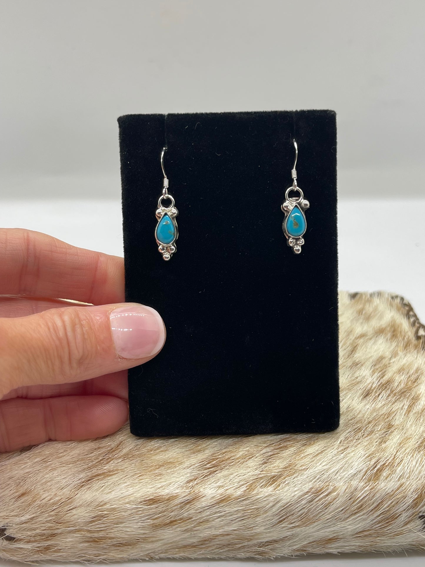 Dainty Turquoise Teardrop Dangle Earrings by Gerald Joe, Navajo