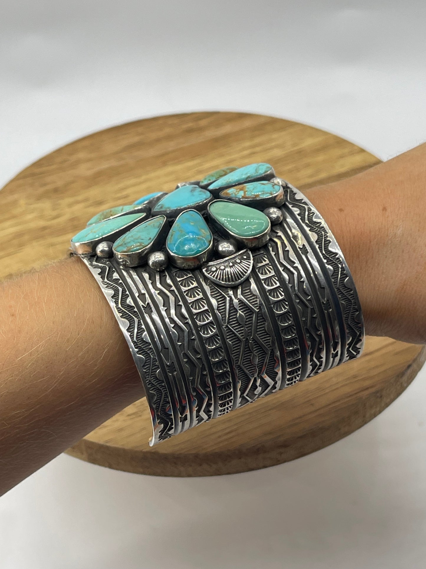 Kingman Turquoise Heart Cluster Cuff by Sunshine Reeves, Navajo