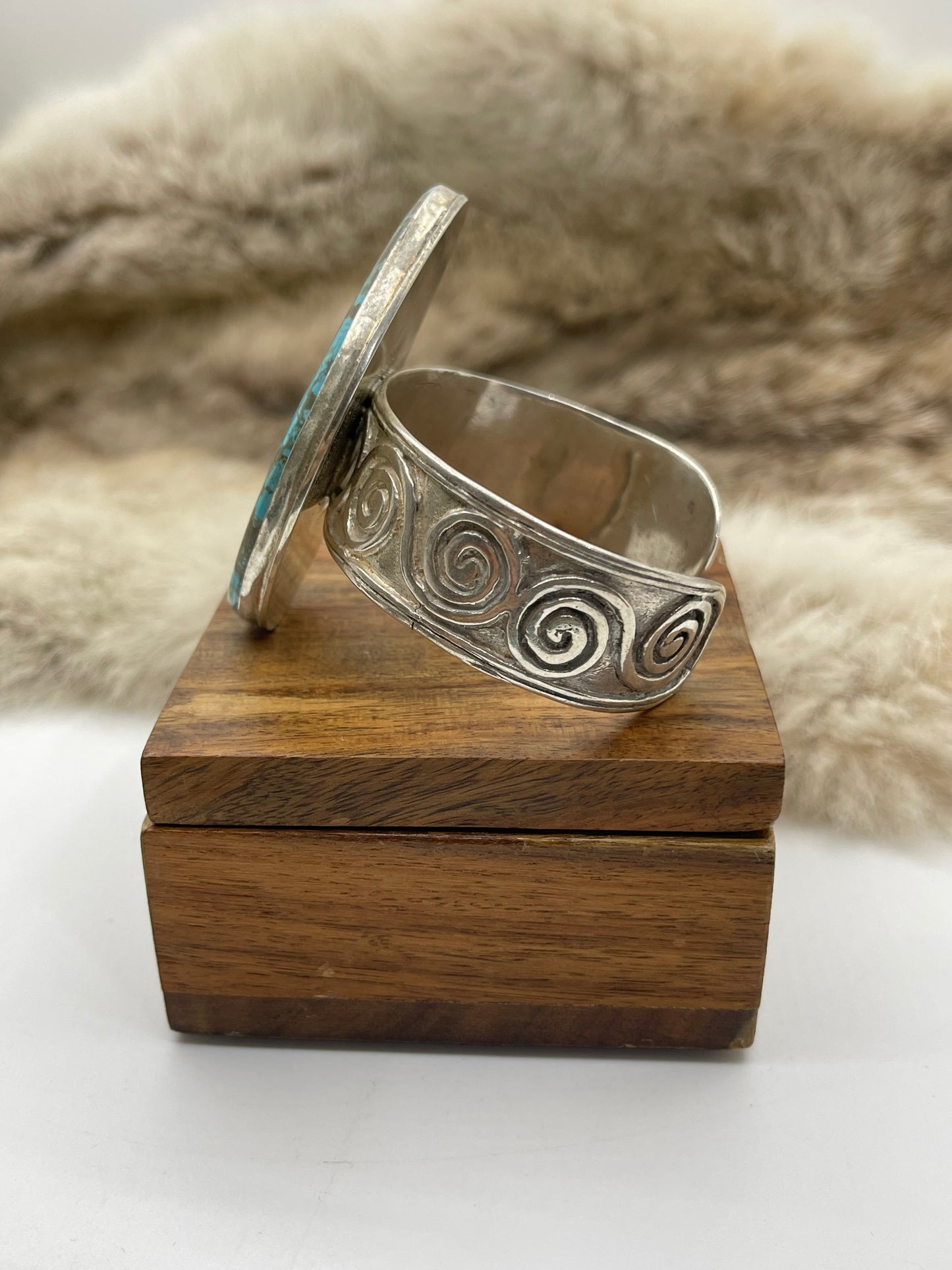 #8 Turquoise Overlay Cuff by Carrie Cannon, Kiowa