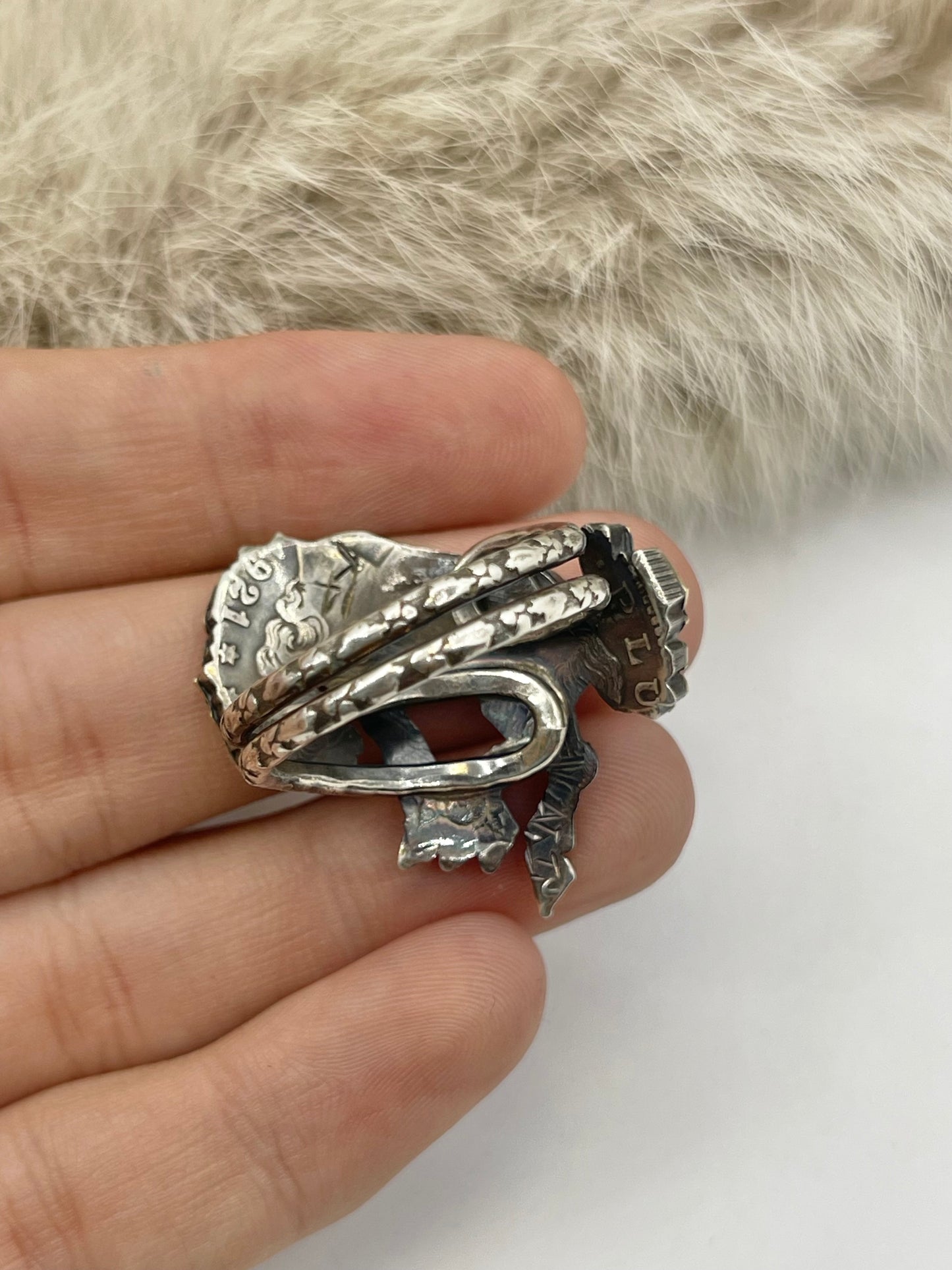 Adjustable 11.0-14.0 Bad Bronc Buckin’ Horse Ring from Silver Dollar Coin & 14K Gold Mane & Tailby Bad Bronc