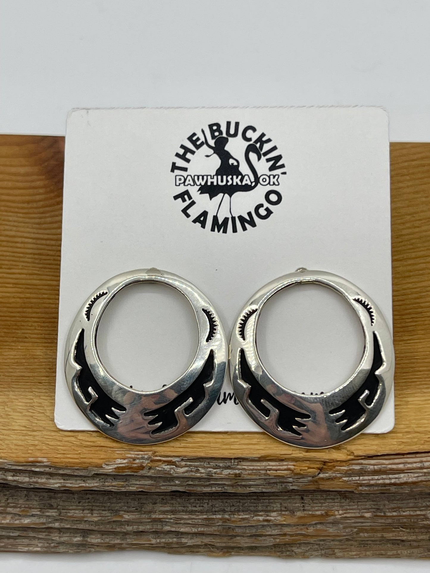 Silver Overlay Post Hoop Earrings by Tommy and Rose Singer, Navajo