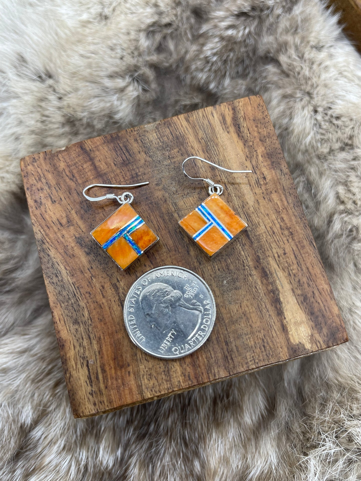 Blue Opal & Spiny Earrings by James Manygoats, Navajo