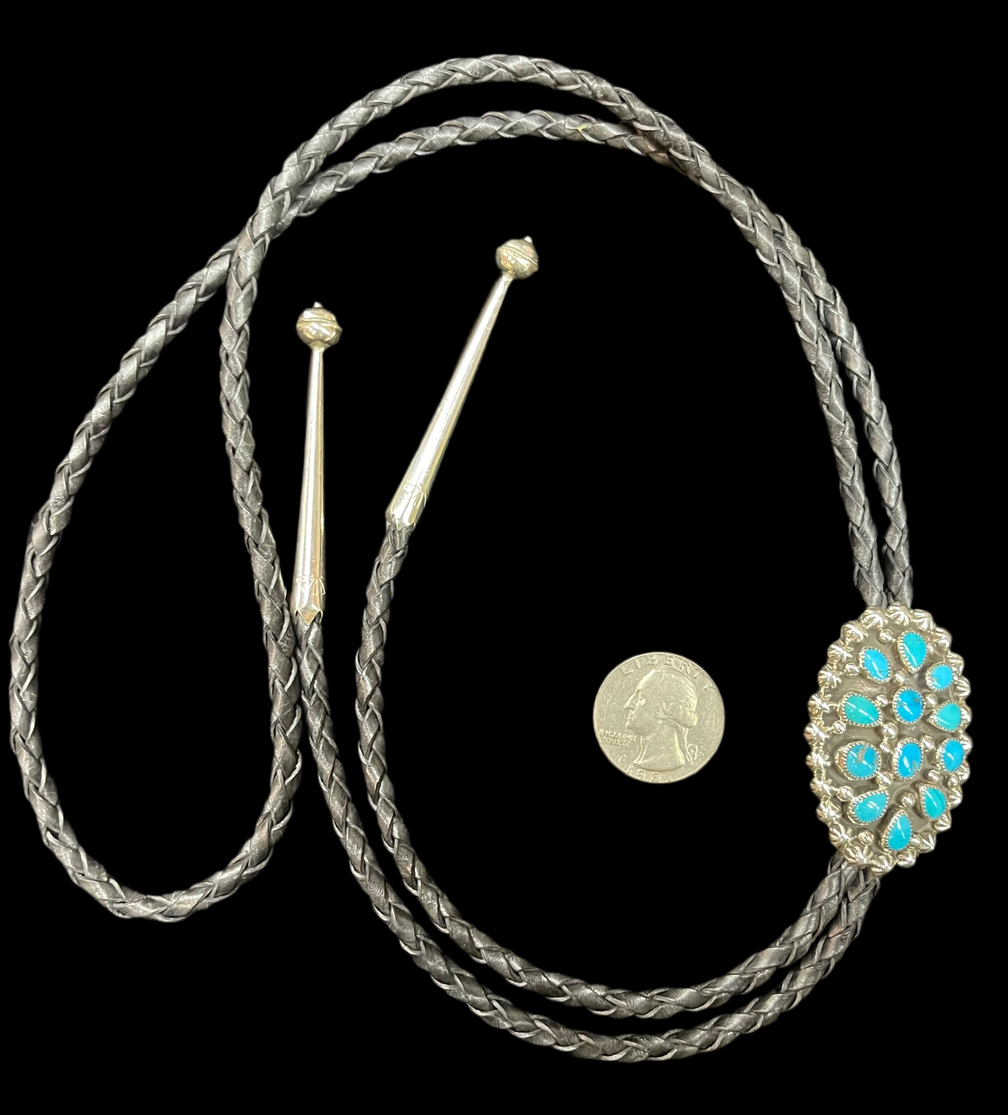 Turquoise Cluster Bolo Tie by Chester Charley, Navajo