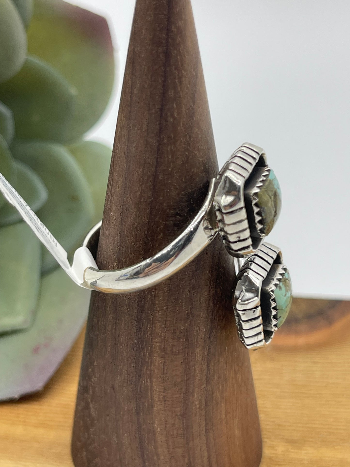 10.0 2 Stone Turquoise Square Ring by Aaron Begay, Navajo