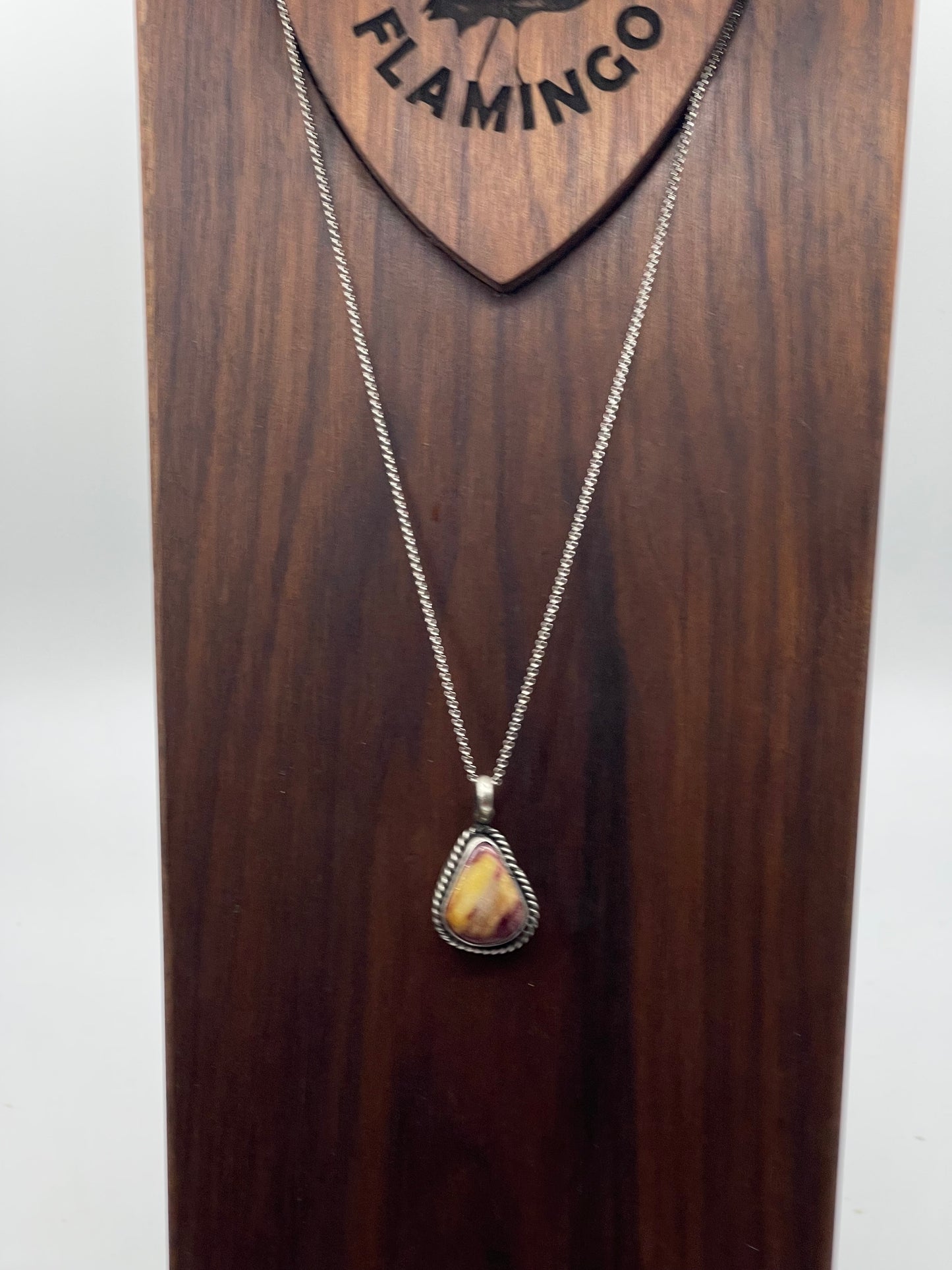 18" Purple Spiny Oyster Shell Teardrop Necklace by Johnny Dixon, Navajo