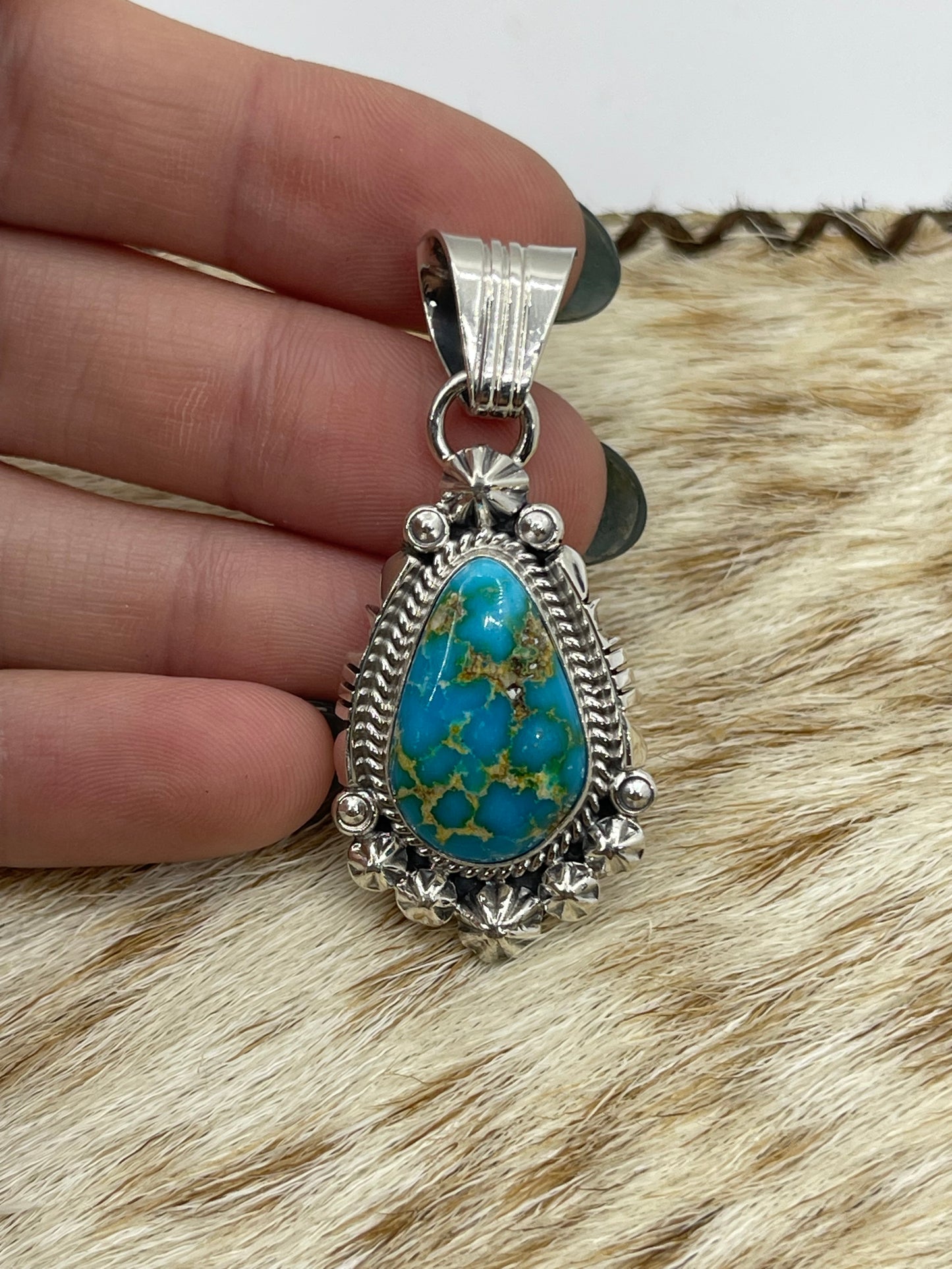 Sonoran Gold turquoise Teardrop Pendant with a 6.9mm Bale by Marita Benally, Navajo (Matrix Varies)