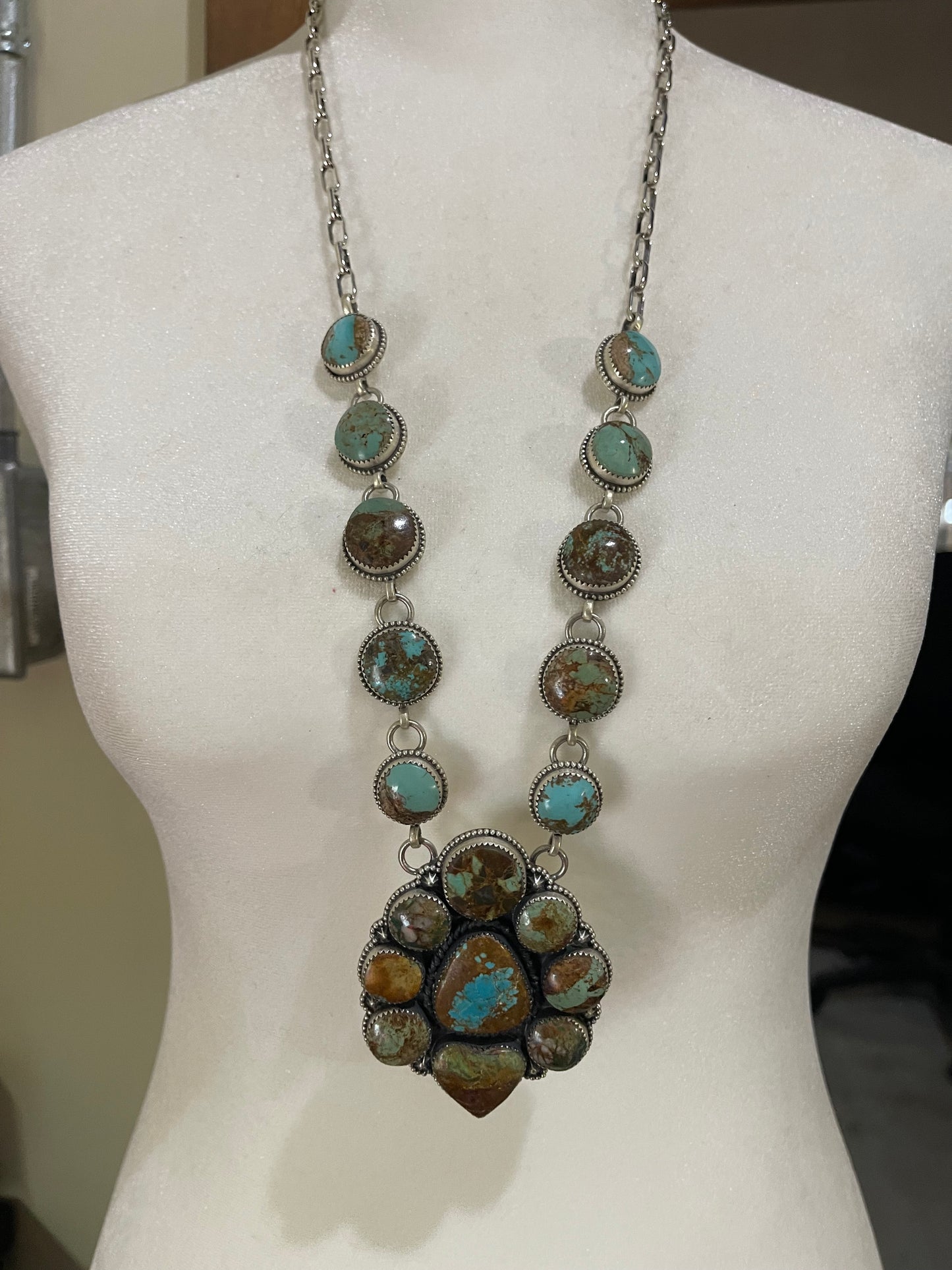 28" Royston Turquoise Cluster Necklace