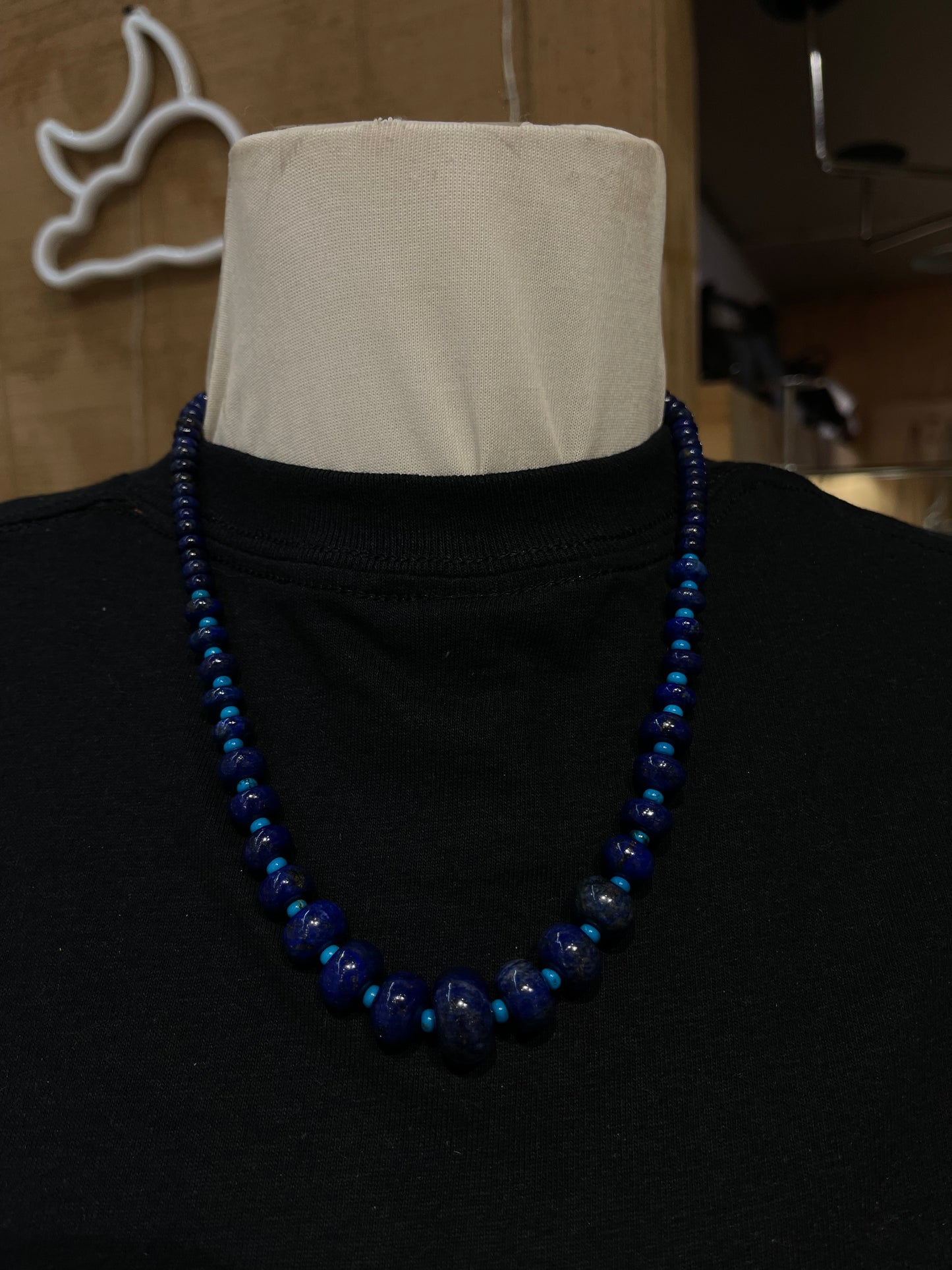 20" Graduated Lapis and Turquoise Stone Necklace