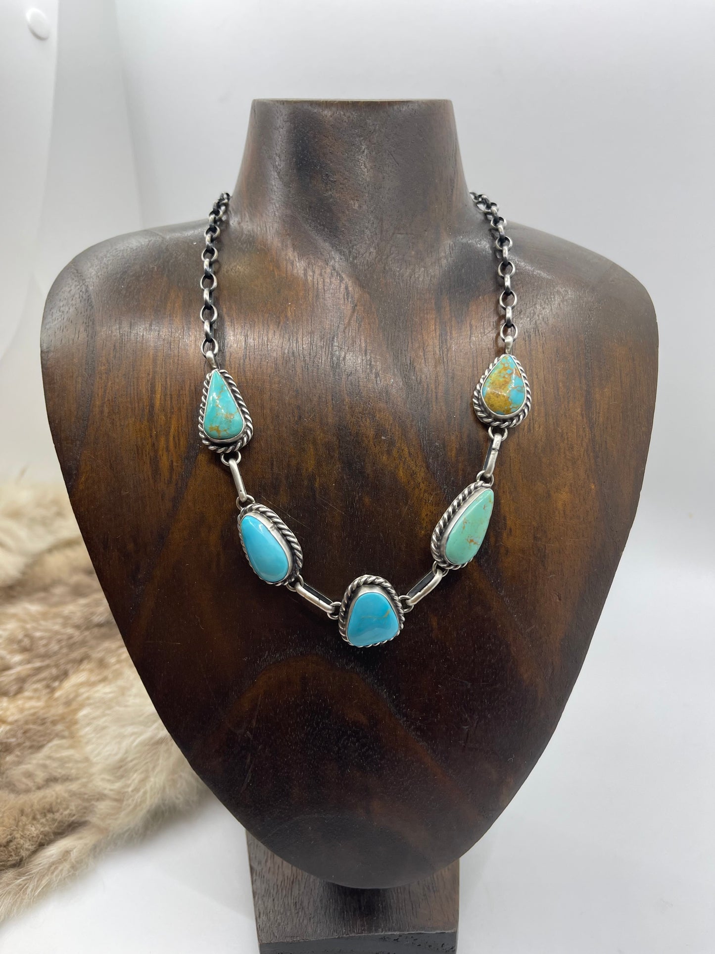 16" 5 Stone Kingman Turquoise Choker by Augustine Largo, Navajo