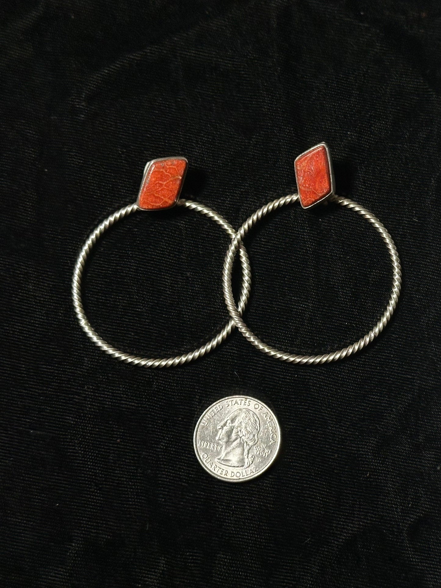 Apple Coral Hoops by Verley Betone, Navajo