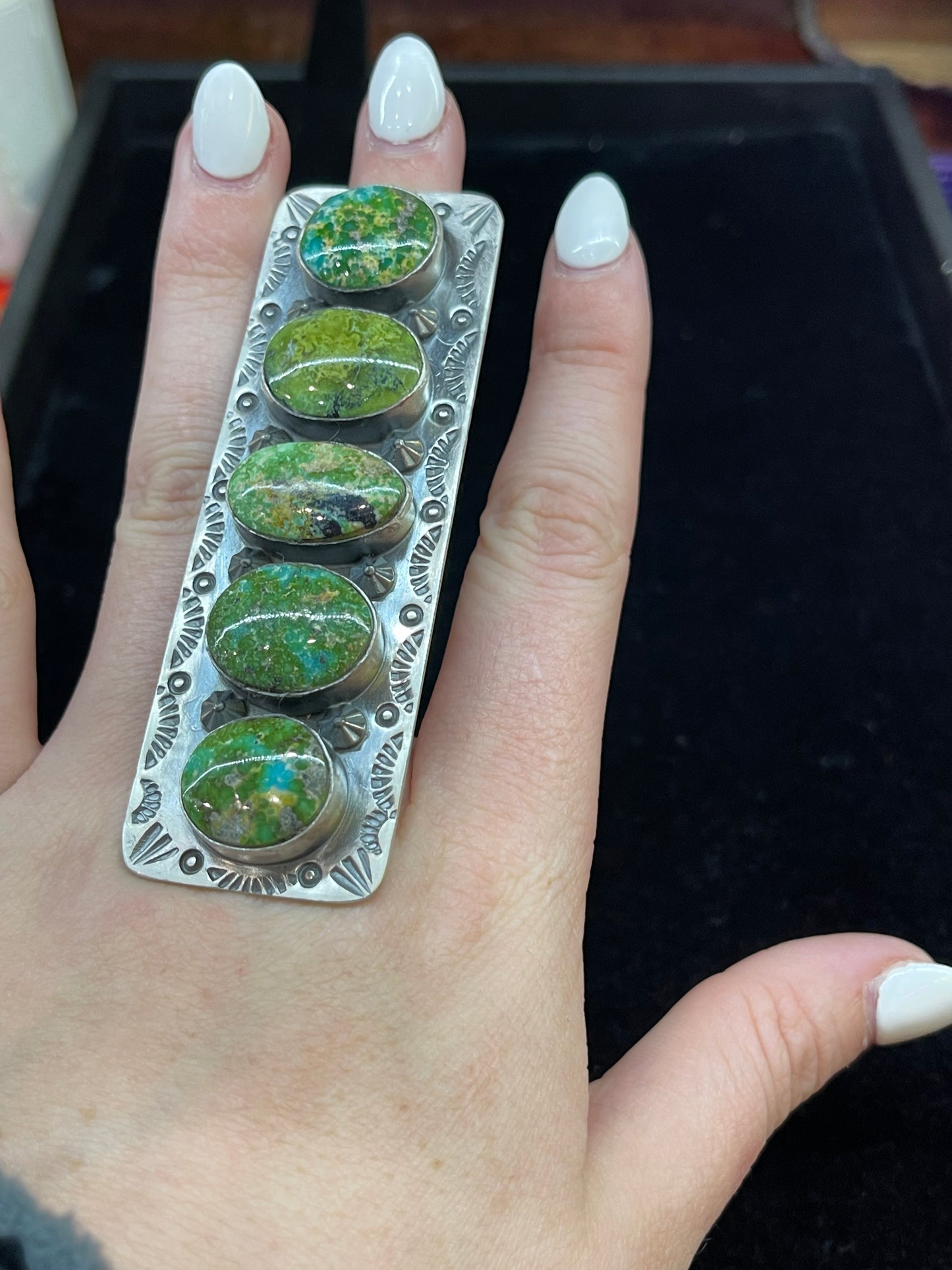 Adjustable Sonoran Gold Turquoise Ring by Calvin Delgarito, Navajo