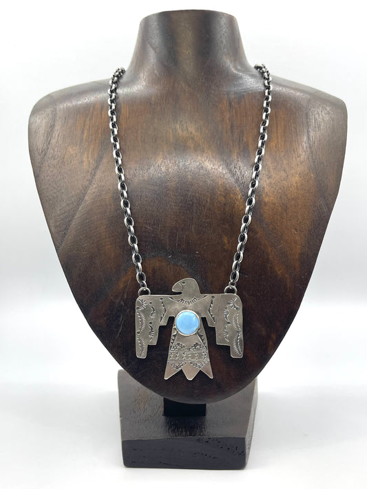 19" Golden Hills Turquoise Thunderbird Necklace by Rick Enriquez, Navajo
