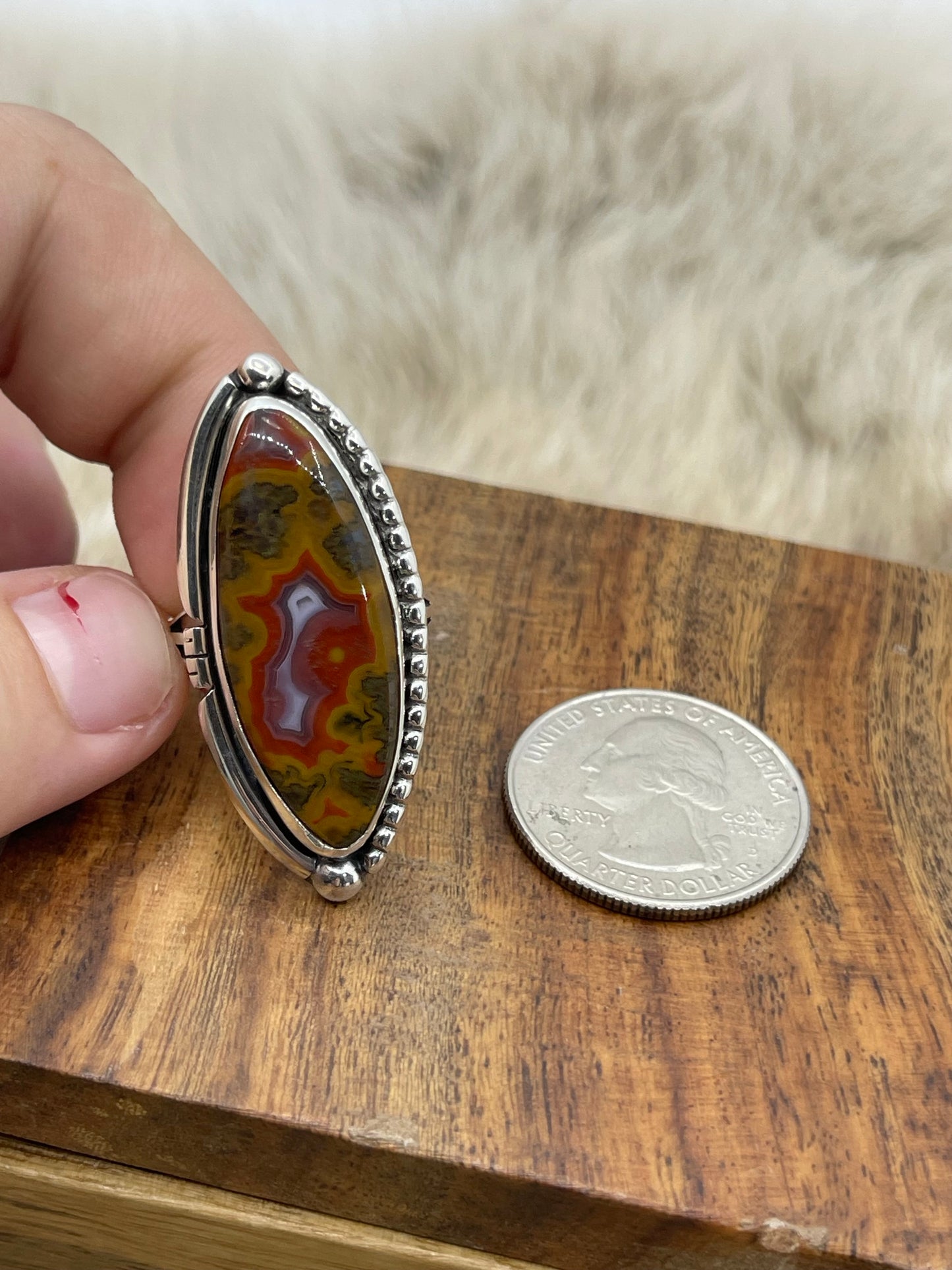 8.0 Crazy Lace Agate Ring By Joelias Draper, Navajo