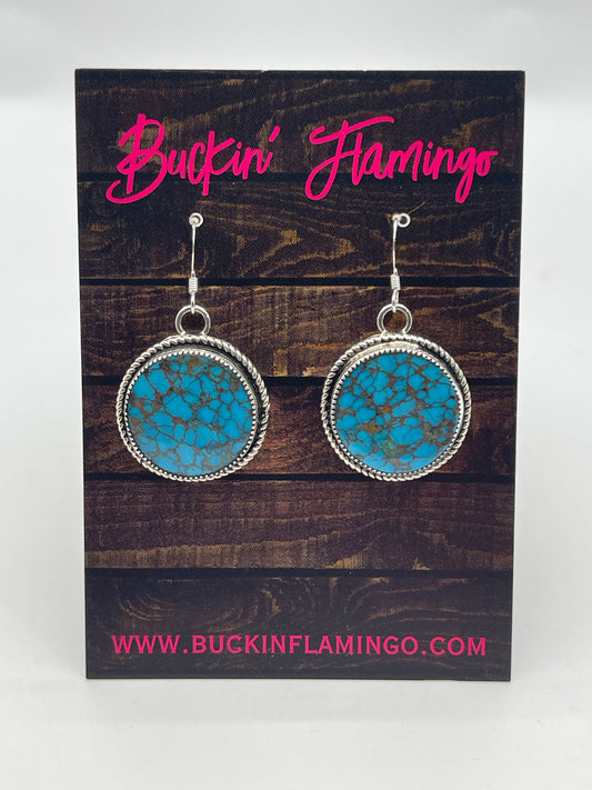 Turquoise Fossil Coral Hook Earrings by Joelias Draper, Navajo