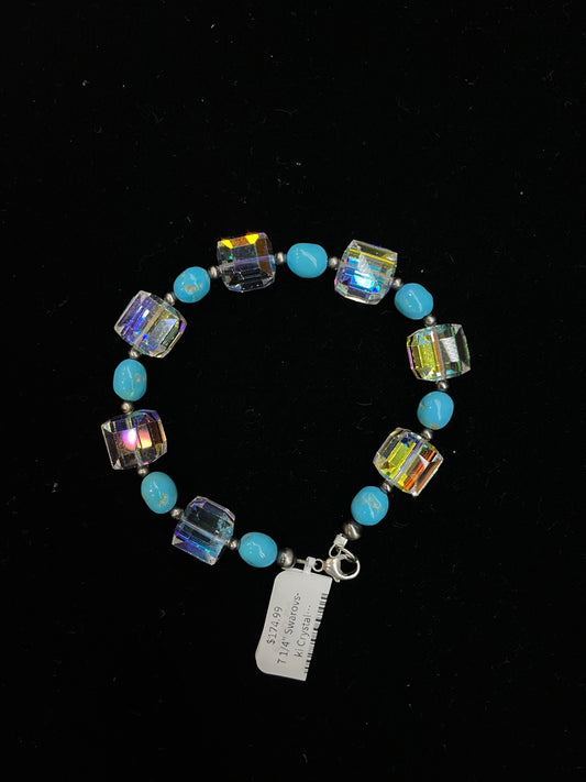 7 1/4" Swarovski Crystal and Turquoise Bracelet