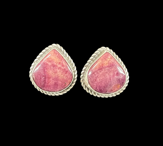 Purple Spiny Oyster Shell Triangle Post Earrings by Judith Dixon, Navajo