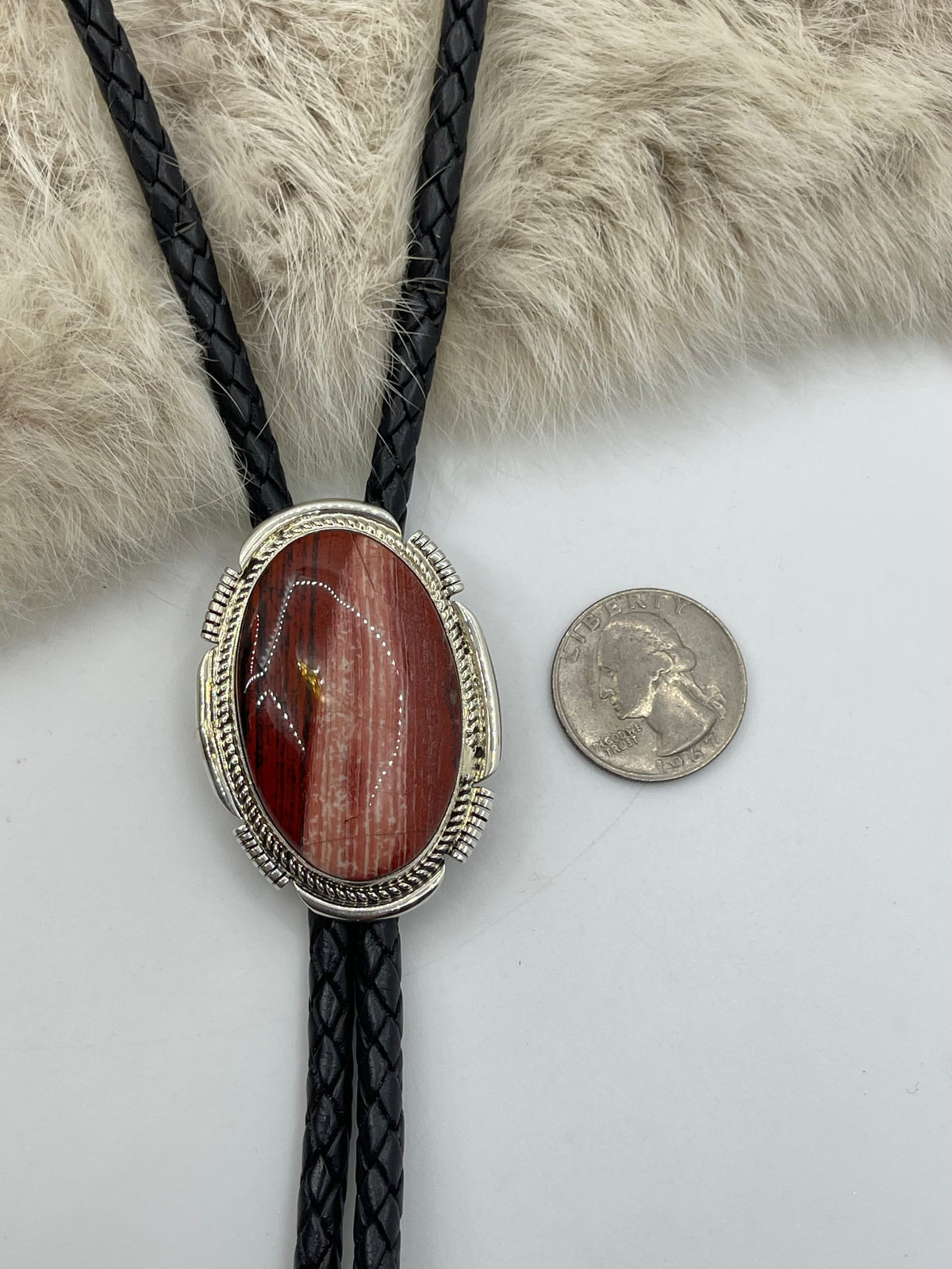 Red Jasper Bolo Tie by Joelias Draper, Navajo