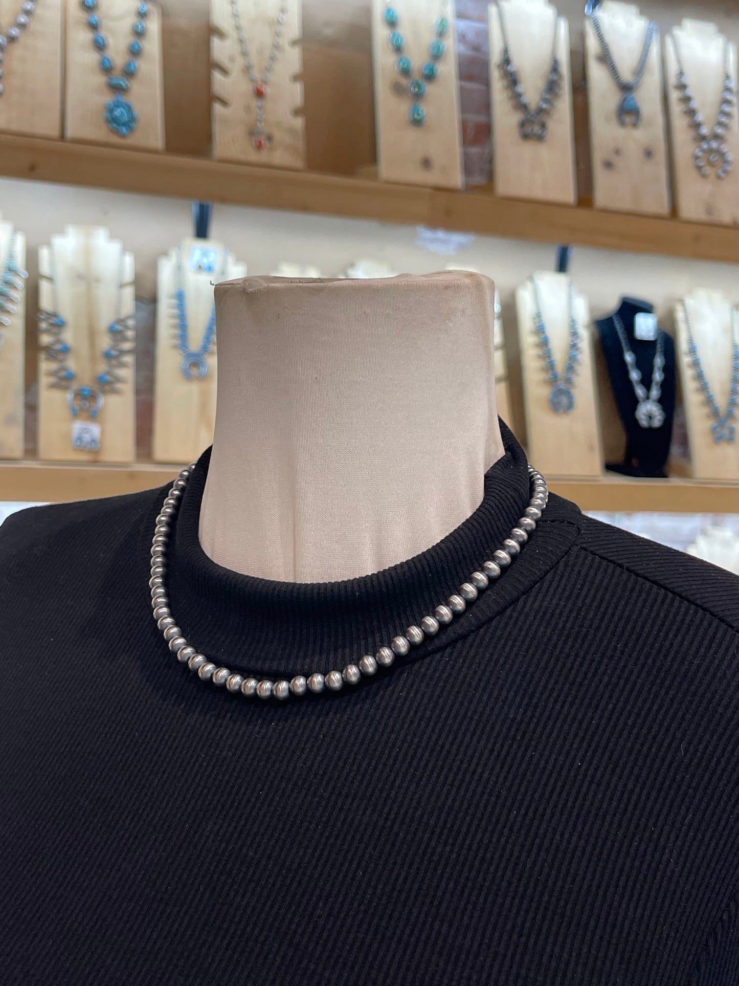 18” 6 mm Navajo Style Pearls Strung by Louise Jo, Navajo