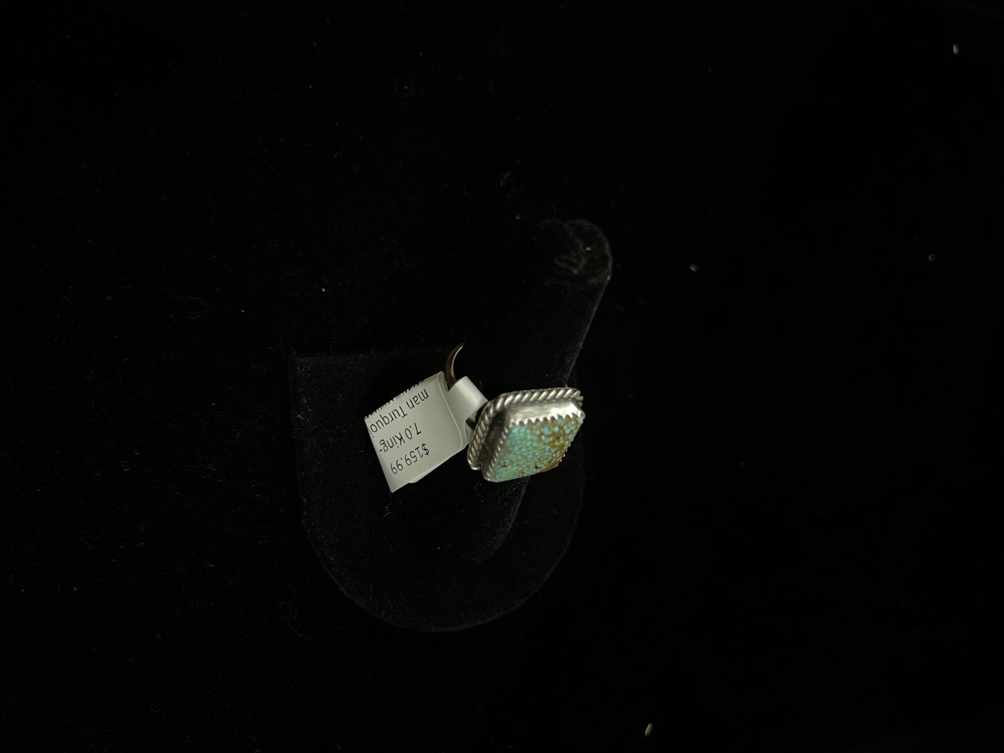 7.0 Kingman Turquoise Square Ring by Freda Martinez, Navajo